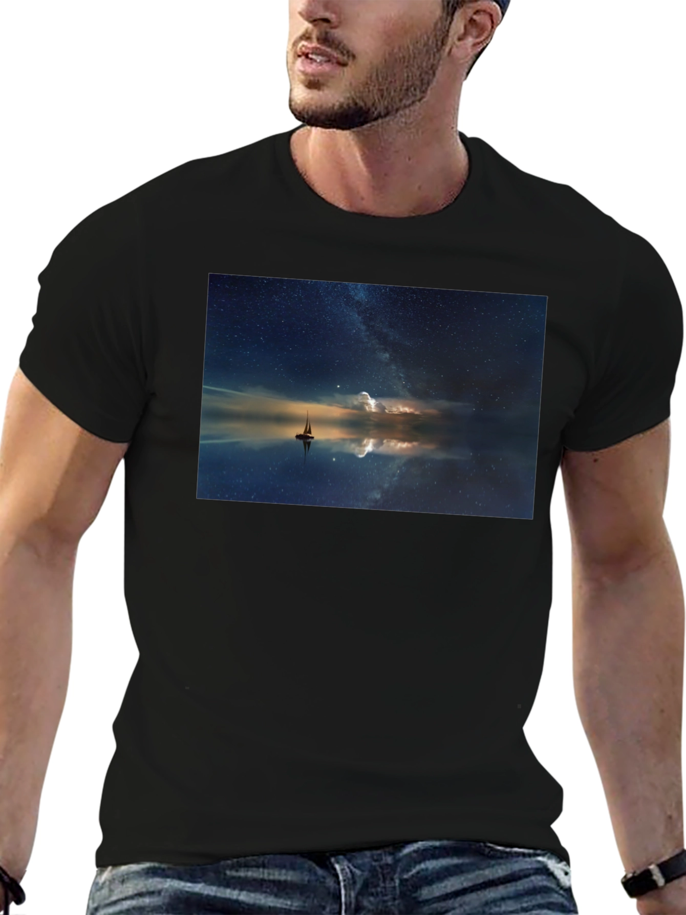 Night Sky Boat Graphic Tee - Unisex