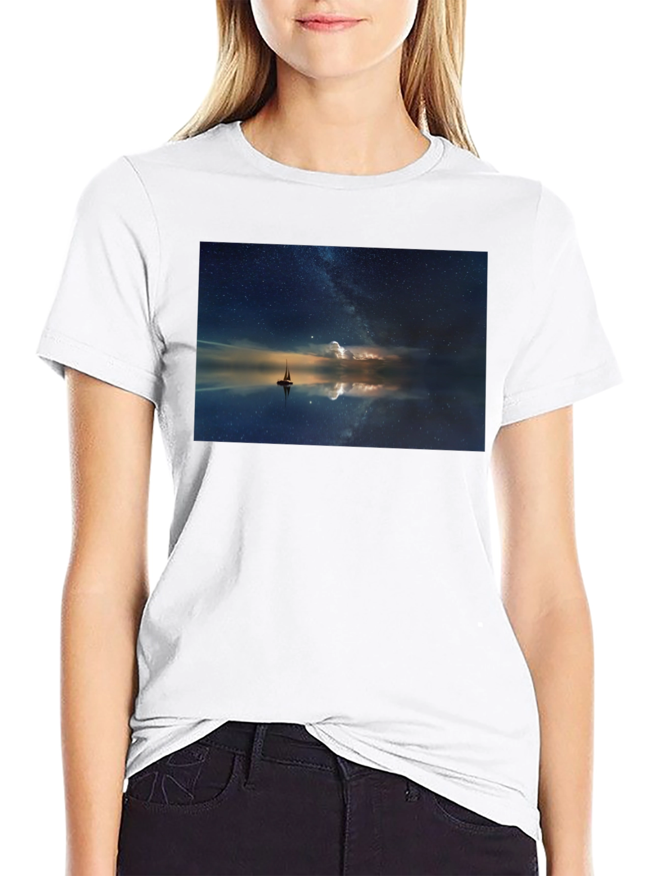 Night Sky Boat Graphic Tee - Unisex