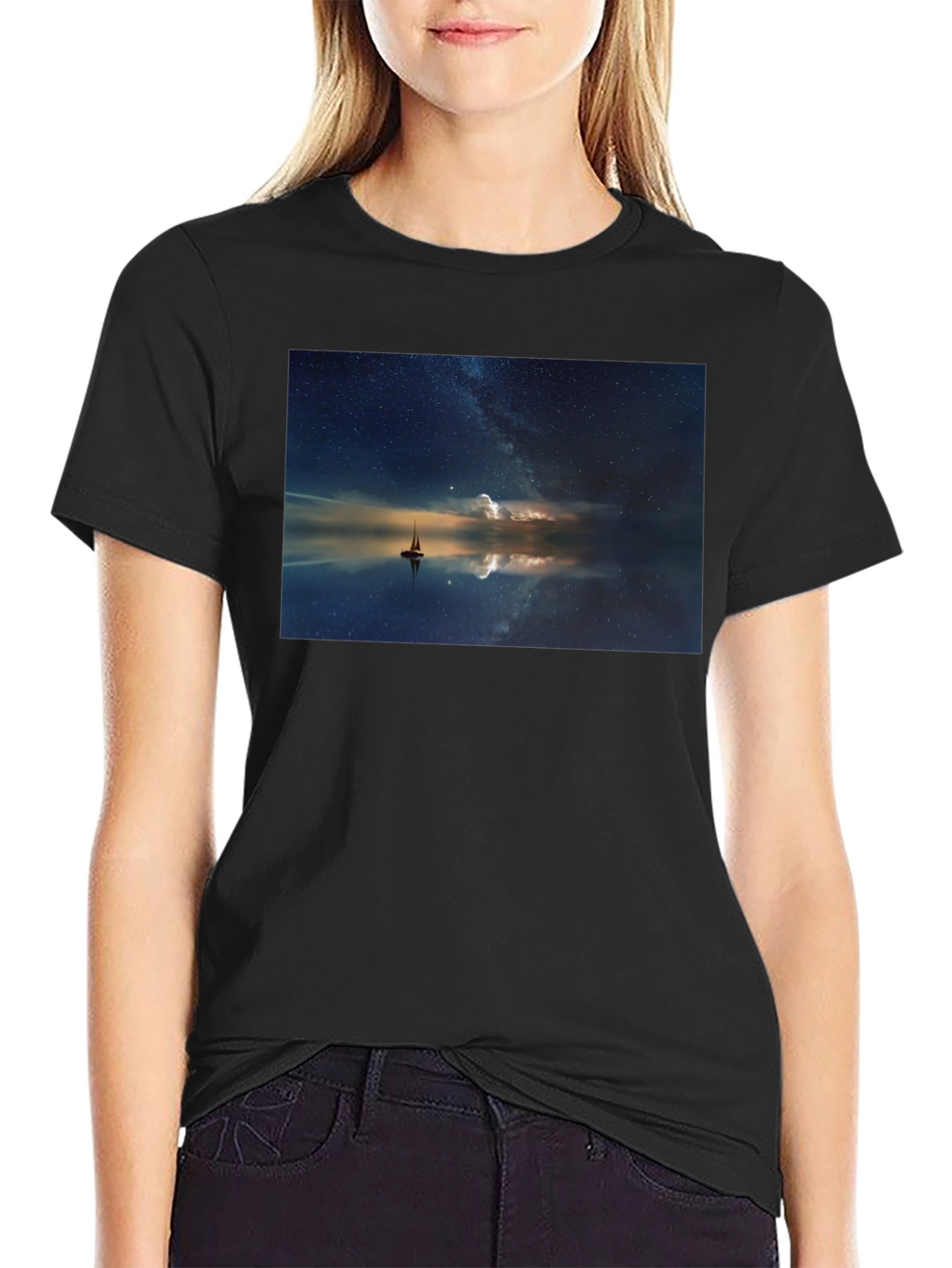 Night Sky Boat Graphic Tee - Unisex