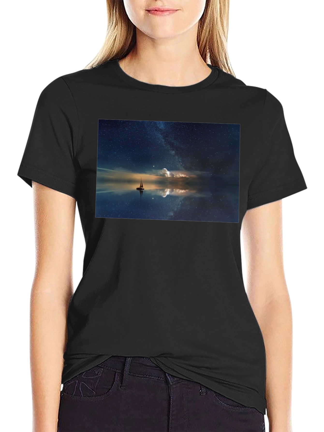 Night Sky Boat Graphic Tee - Unisex