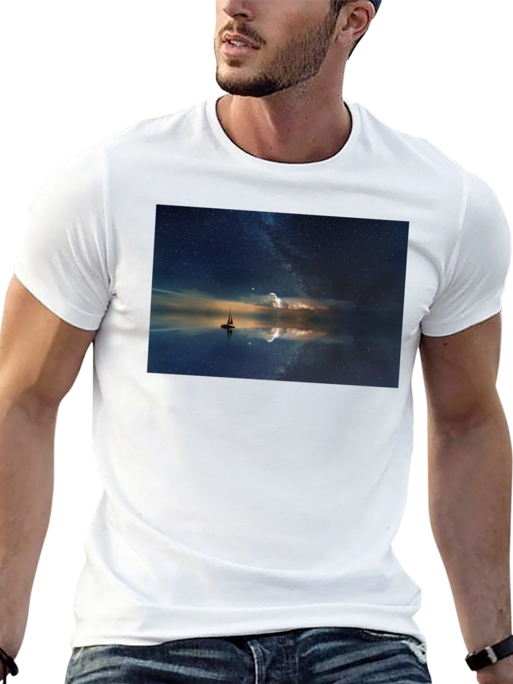 Night Sky Boat Graphic Tee - Unisex