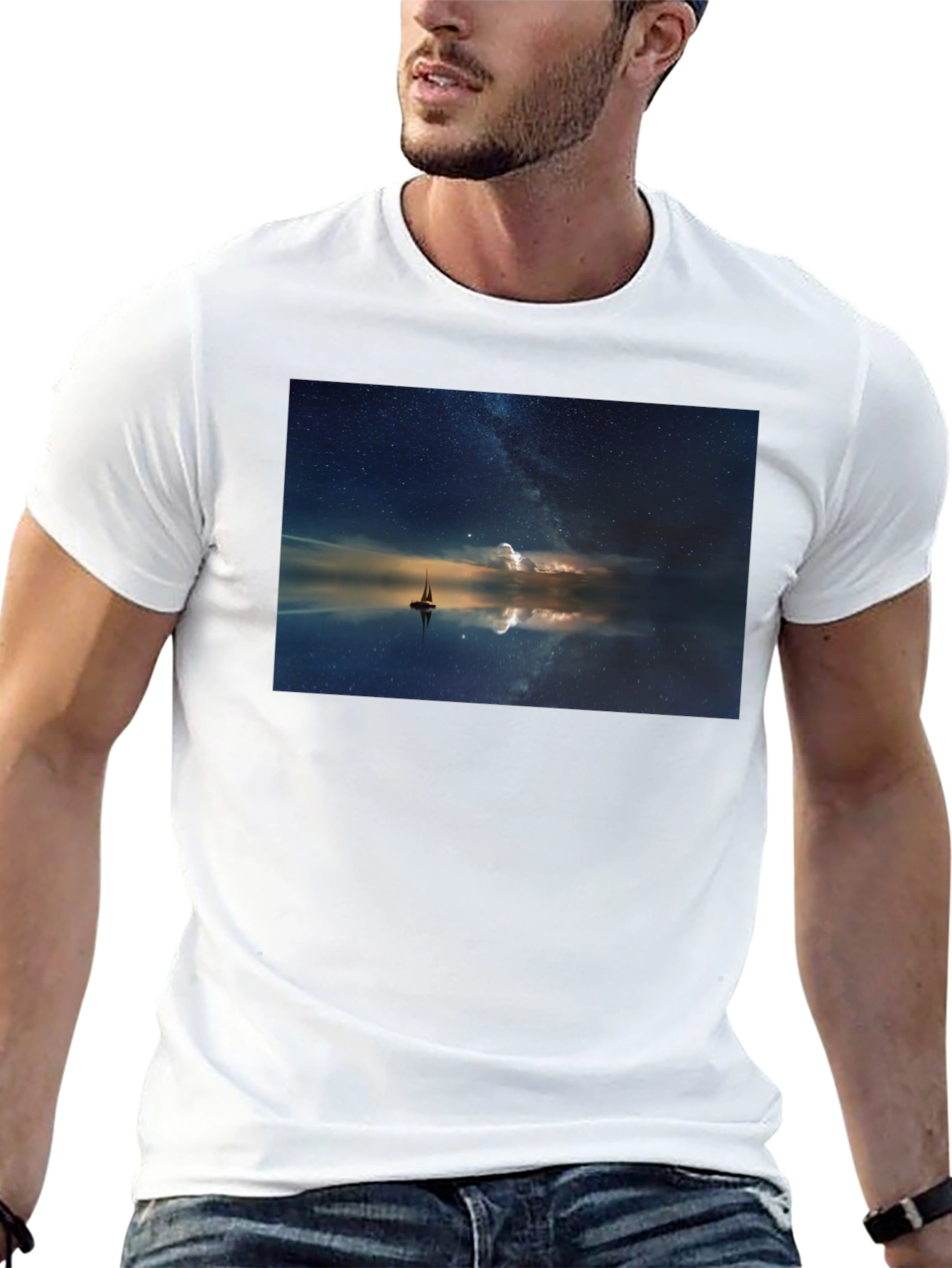 Night Sky Boat Graphic Tee - Unisex