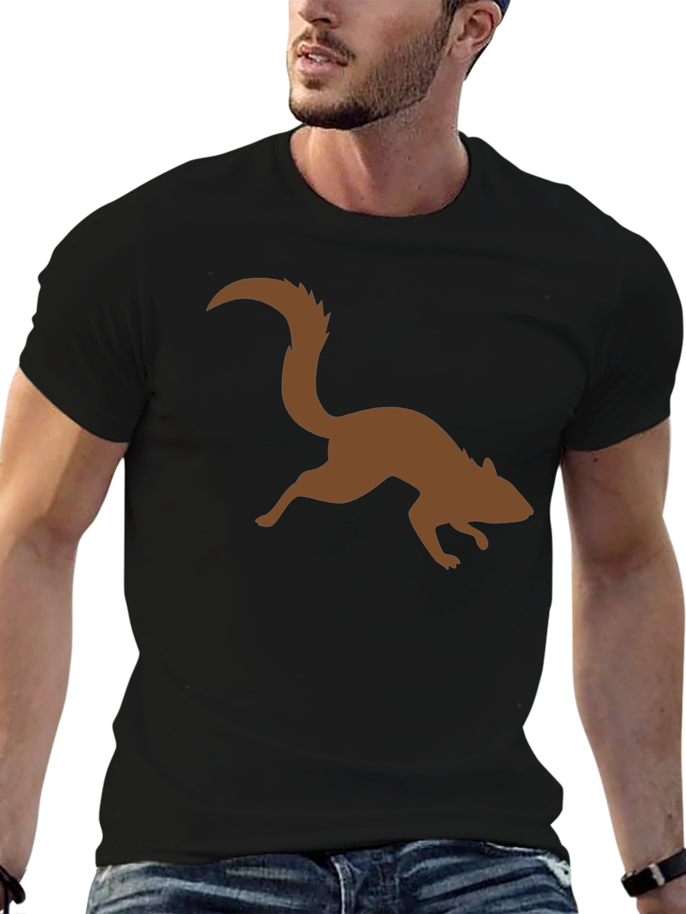 Brown Squirrel Graphic Black T-Shirt