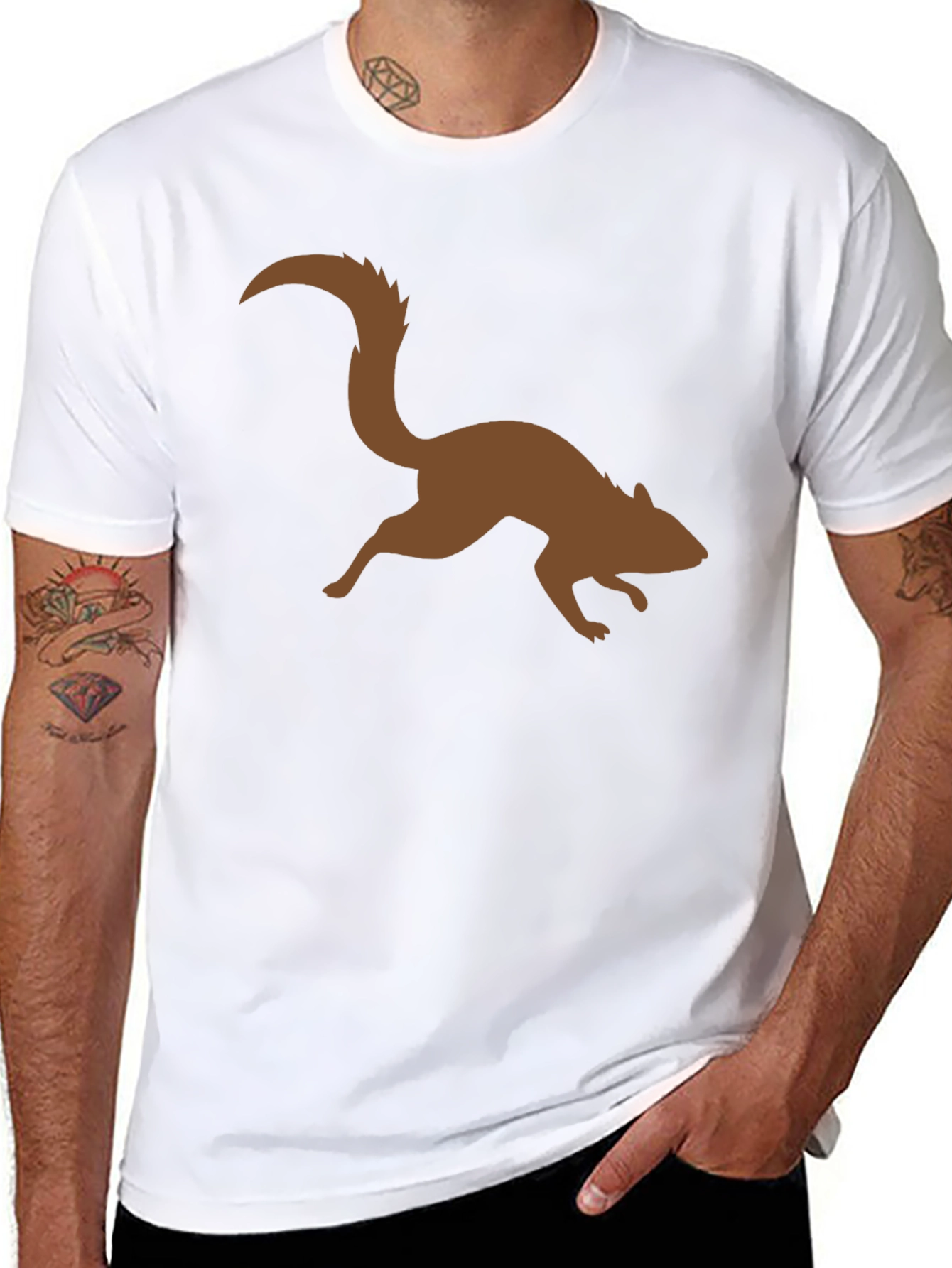Brown Squirrel Graphic Black T-Shirt