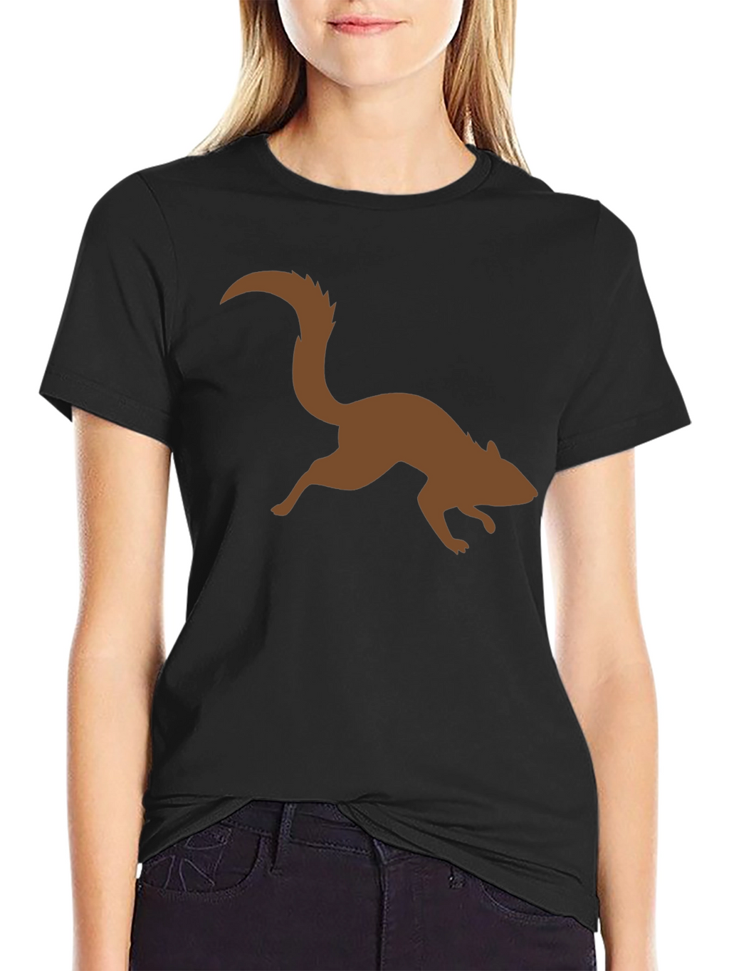 Brown Squirrel Graphic Black T-Shirt
