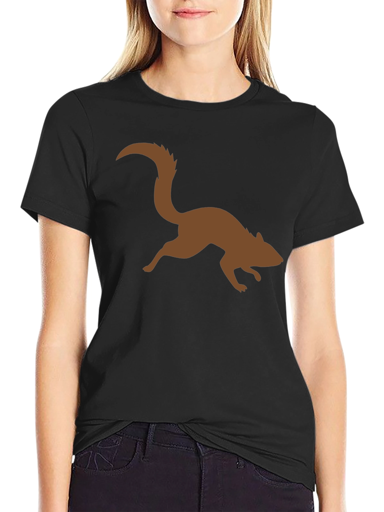 Brown Squirrel Graphic Black T-Shirt