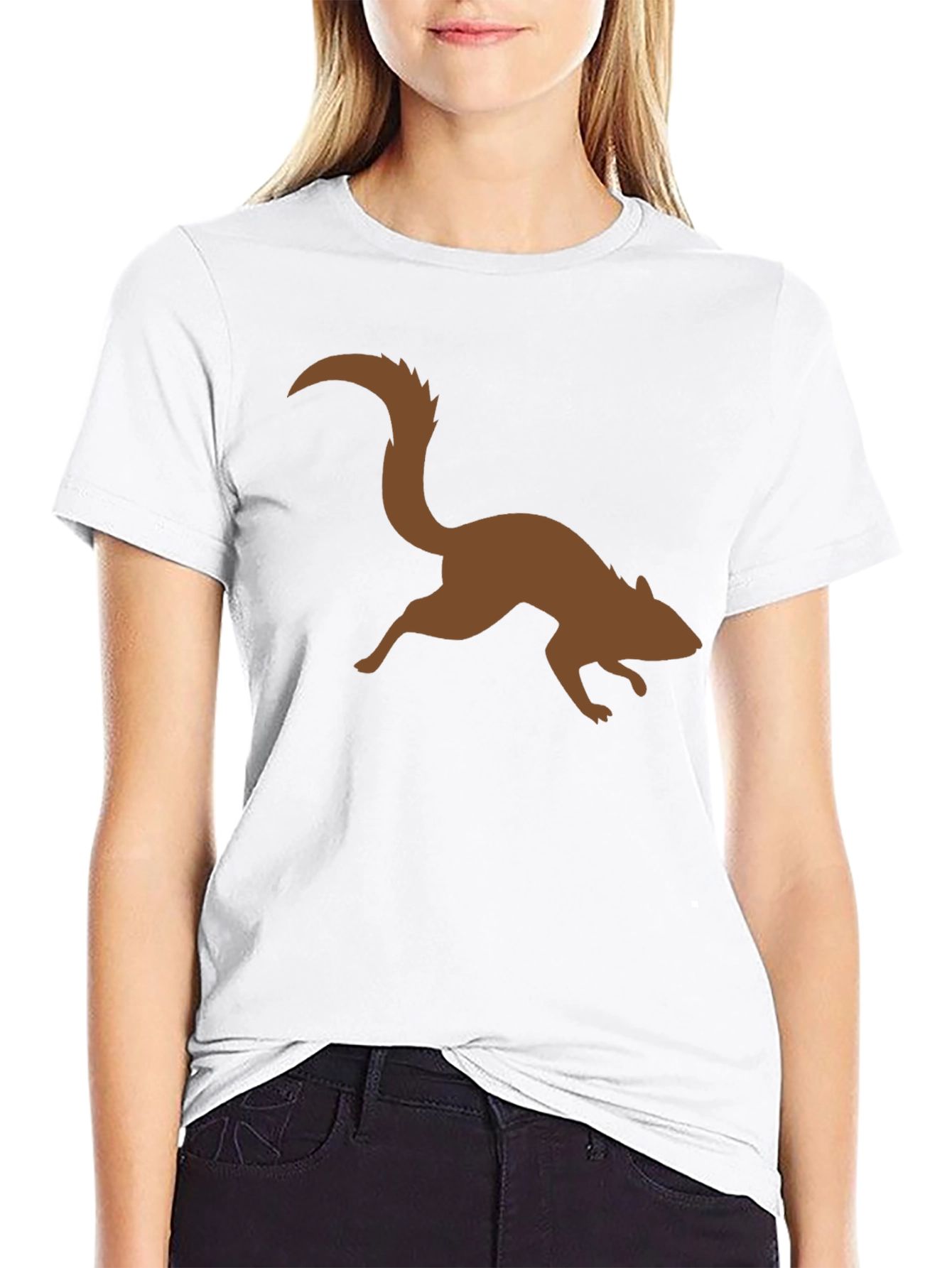 Brown Squirrel Graphic Black T-Shirt