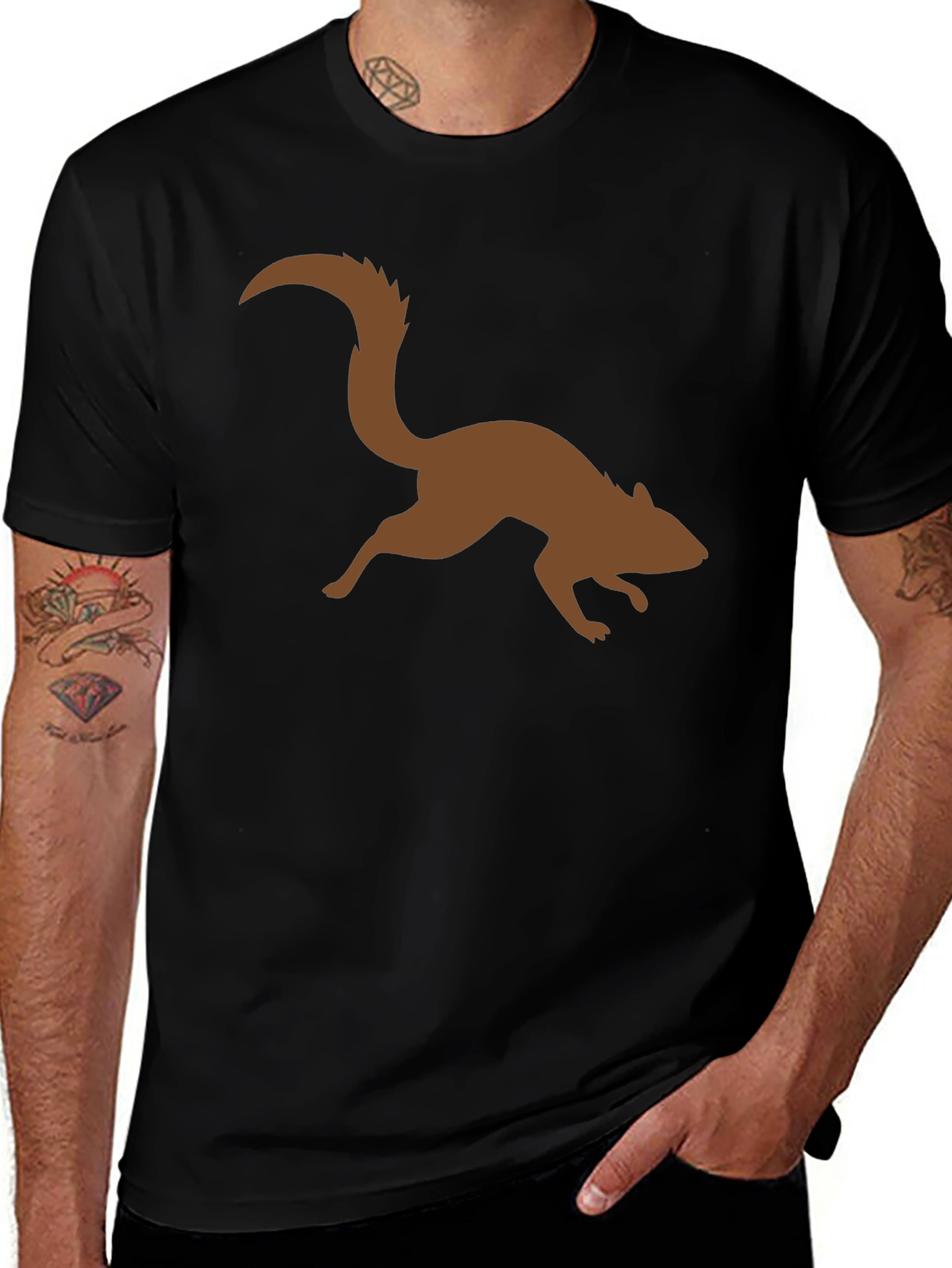 Brown Squirrel Graphic Black T-Shirt