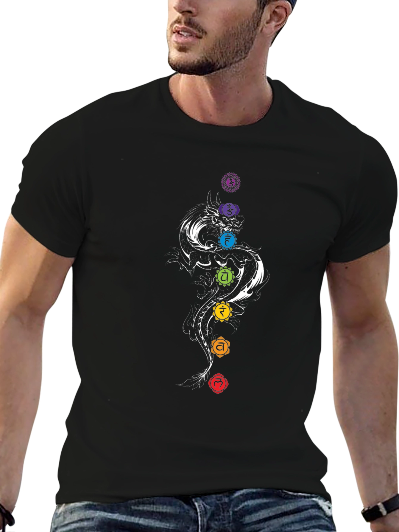 Chakra Dragon Graphic Tee - Black Cotton Blend