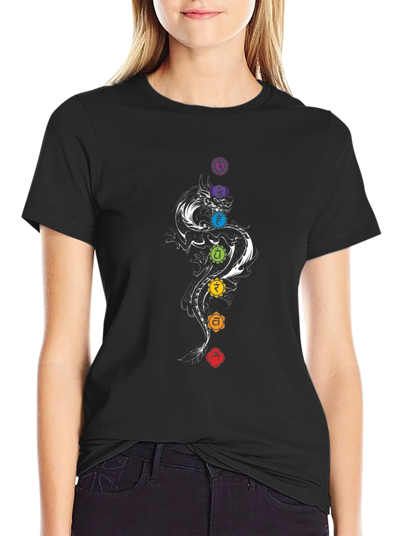 Chakra Dragon Graphic Tee - Black Cotton Blend