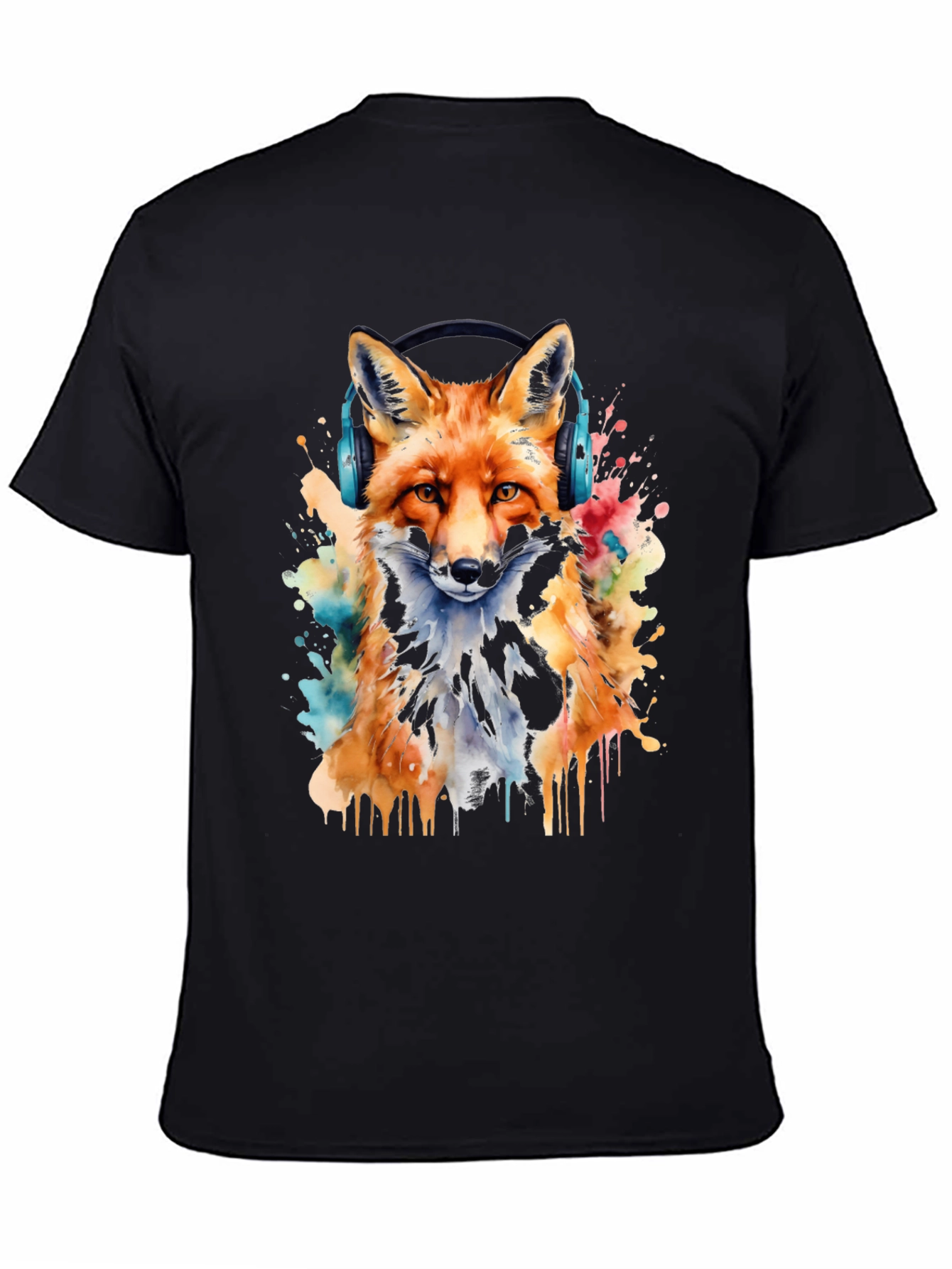 Fox with Headphones Watercolor T-Shirt - Cool Graphic Tee