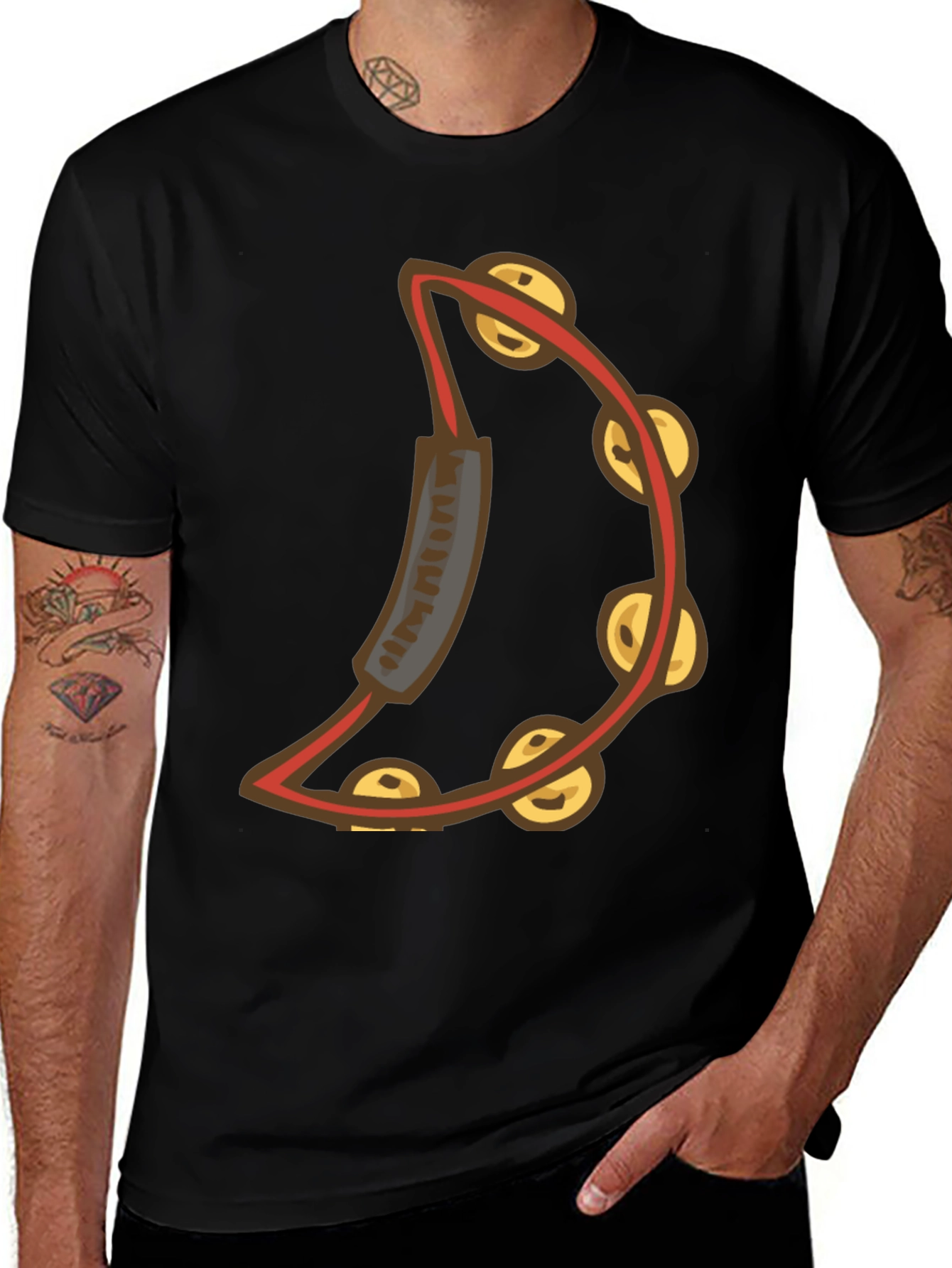 Cool Tambourine Graphic Tee - Black Cotton T-Shirt