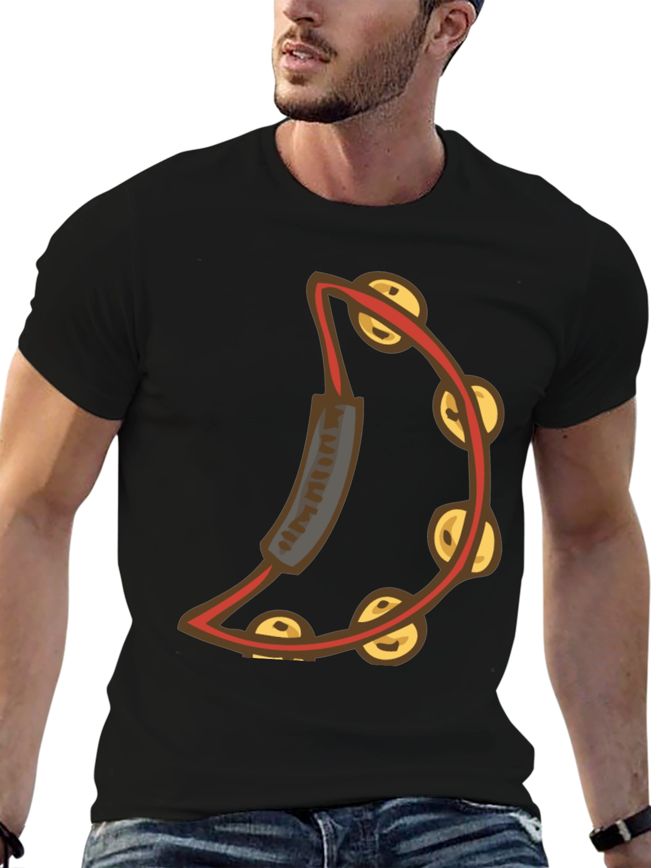 Cool Tambourine Graphic Tee - Black Cotton T-Shirt