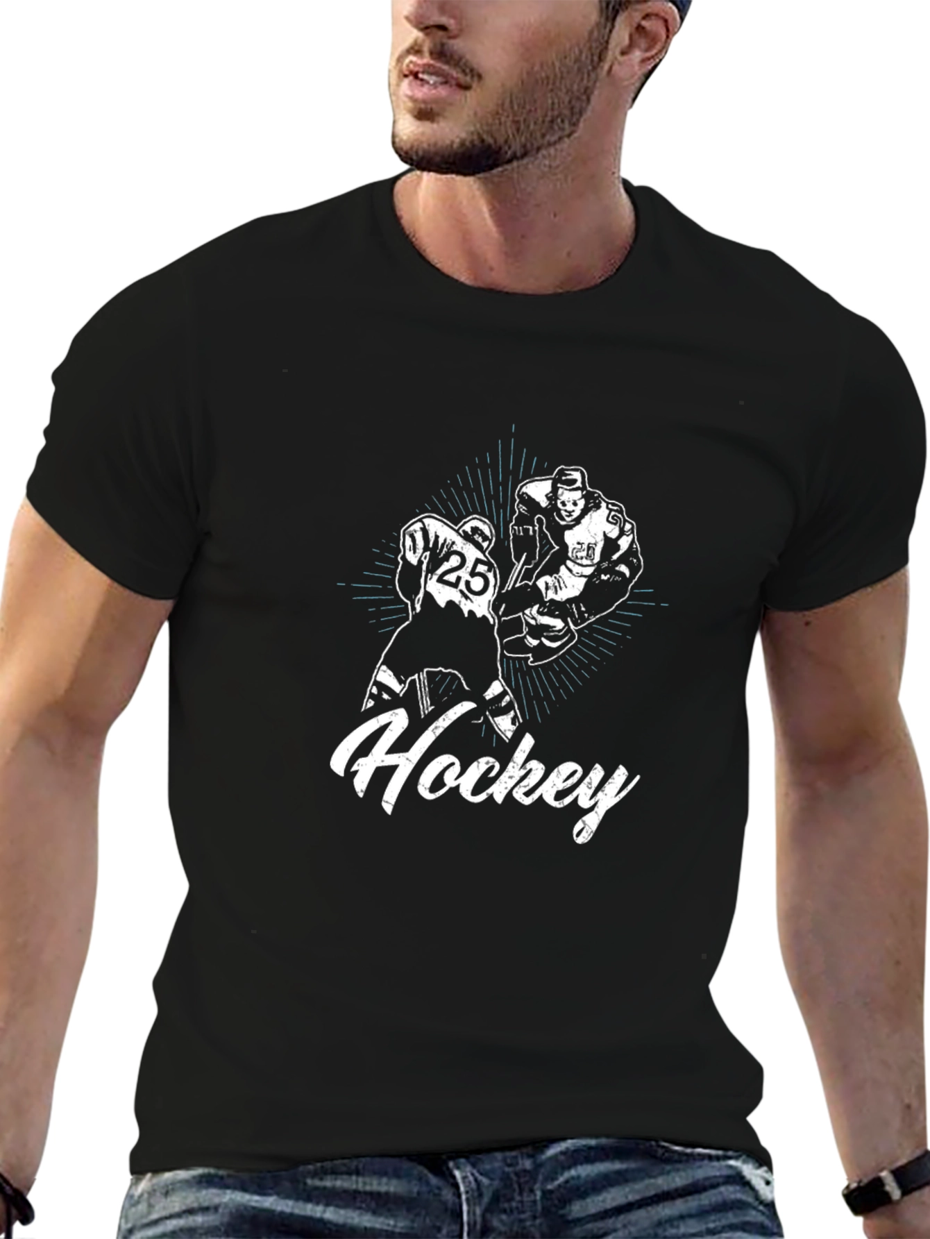 Hockey Graphic T-Shirt - Black Crew Neck Tee