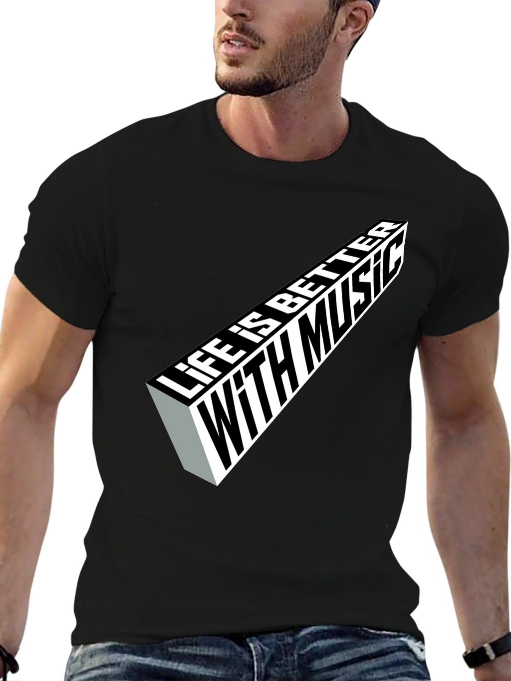 Life is Better with Music Graphic Tee - Black