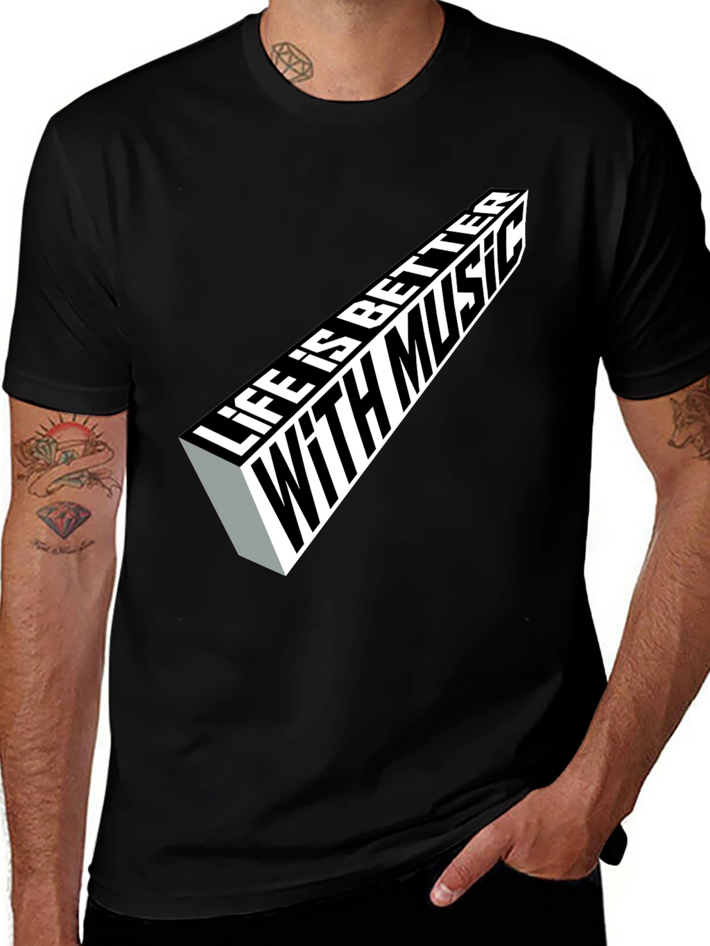 Life is Better with Music Graphic Tee - Black
