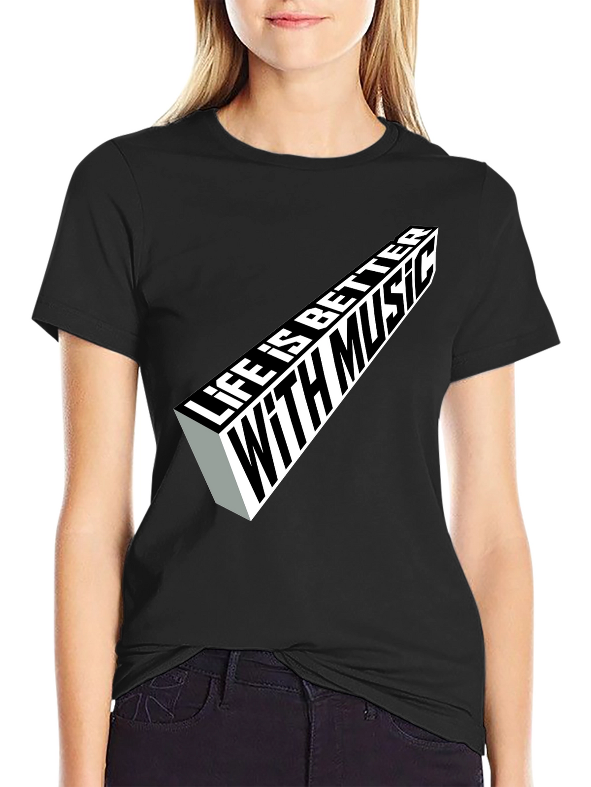 Life is Better with Music Graphic Tee - Black