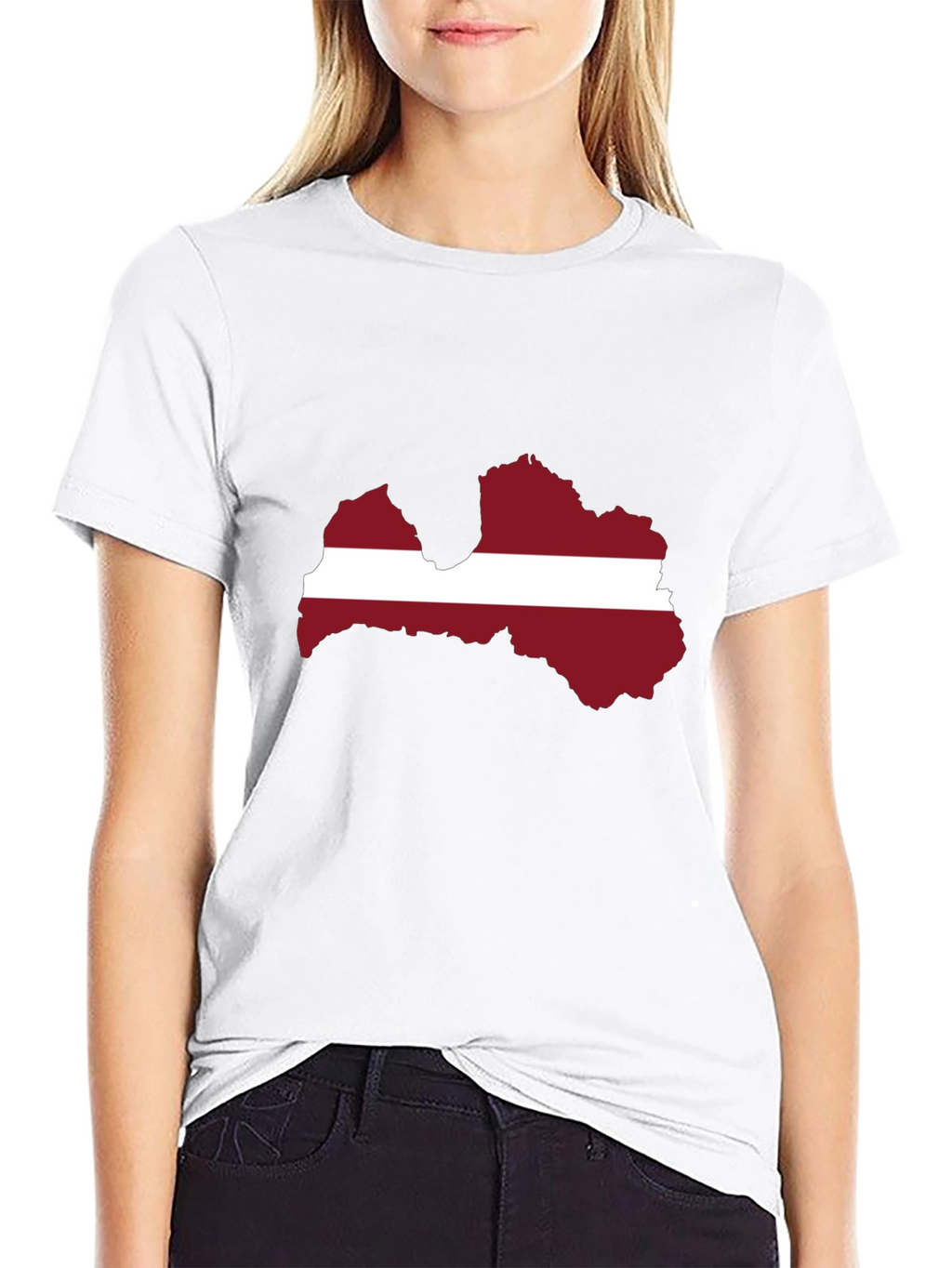 Latvia Flag Map T-Shirt - Black