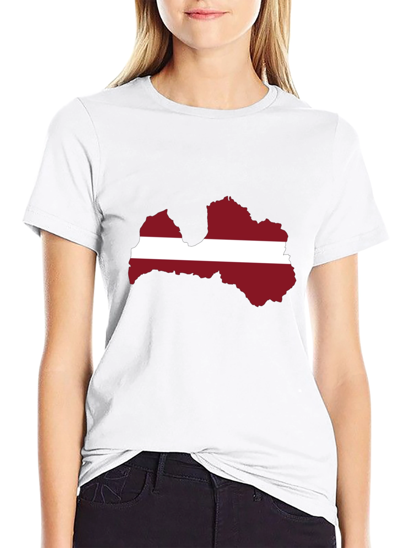 Latvia Flag Map T-Shirt - Black