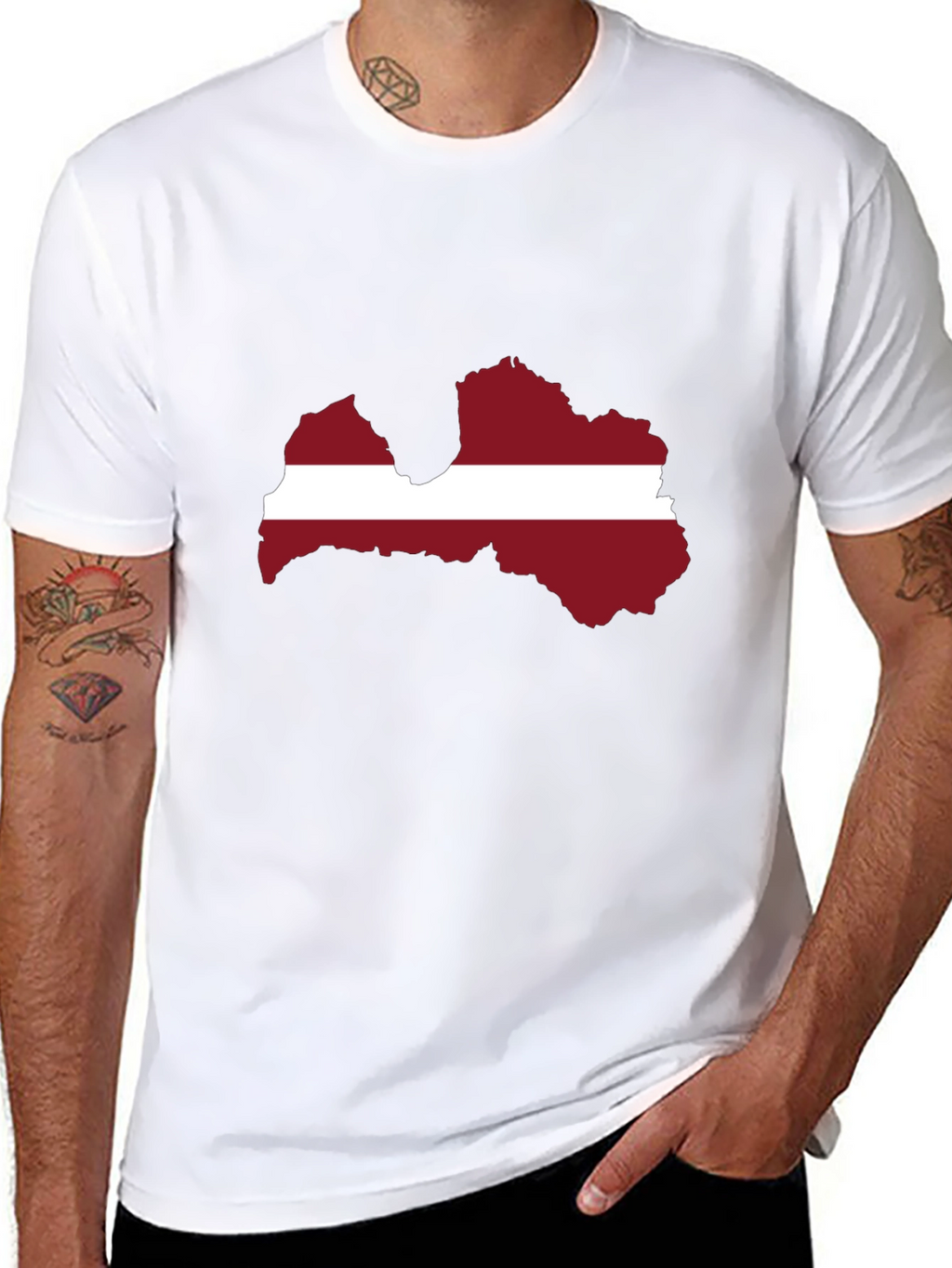 Latvia Flag Map T-Shirt - Black