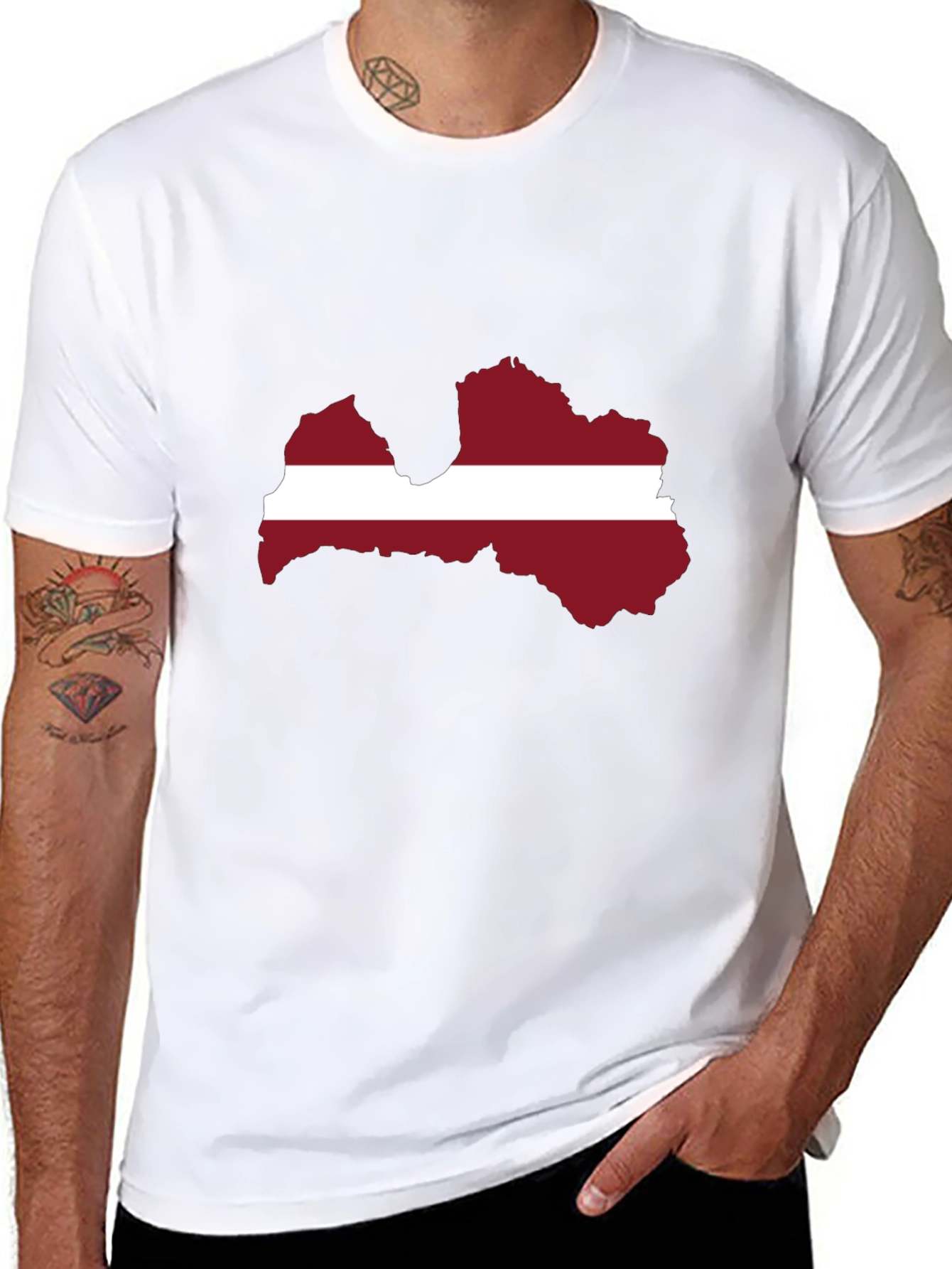 Latvia Flag Map T-Shirt - Black