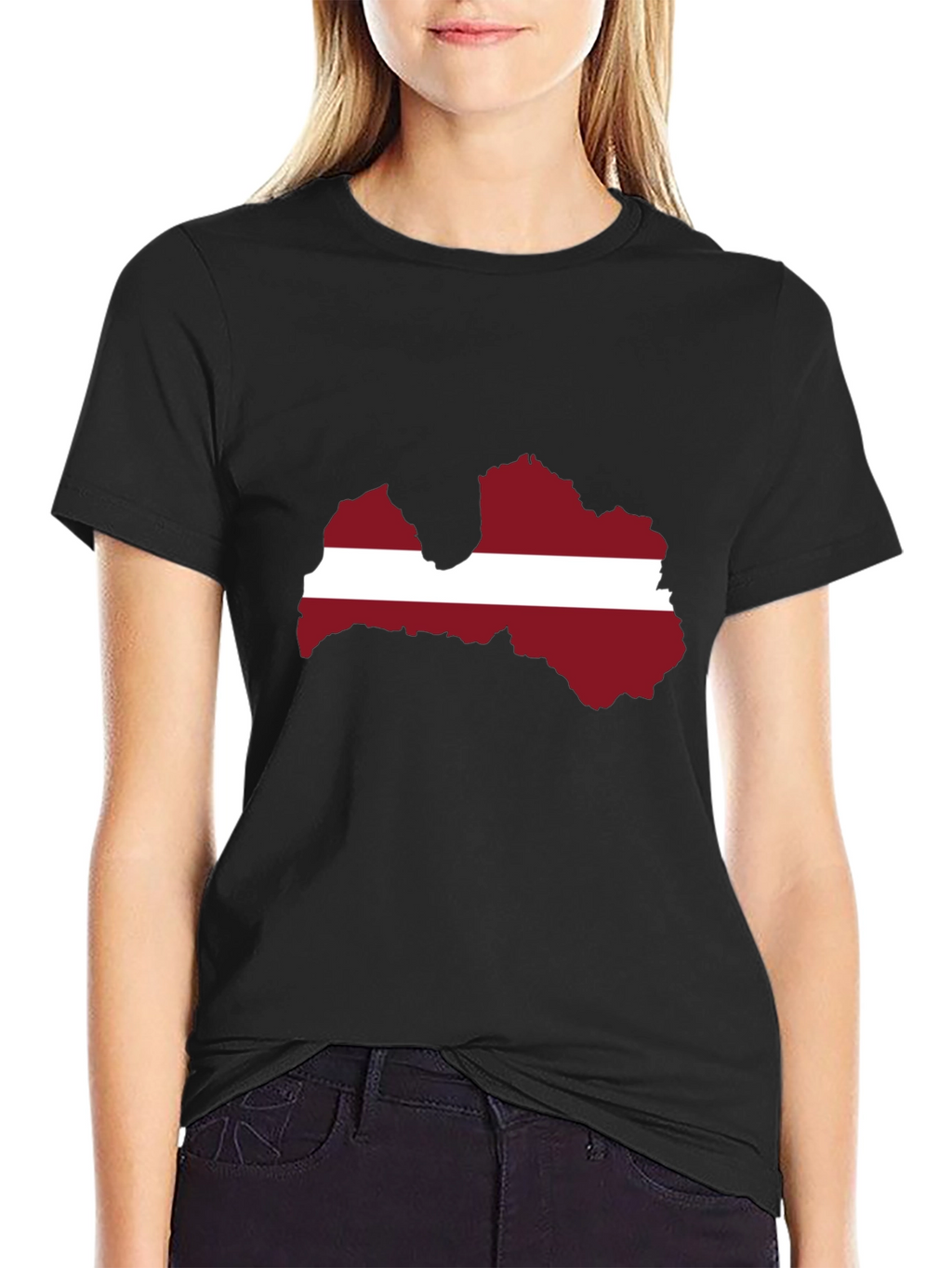 Latvia Flag Map T-Shirt - Black
