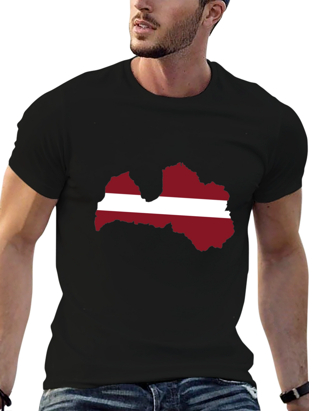 Latvia Flag Map T-Shirt - Black