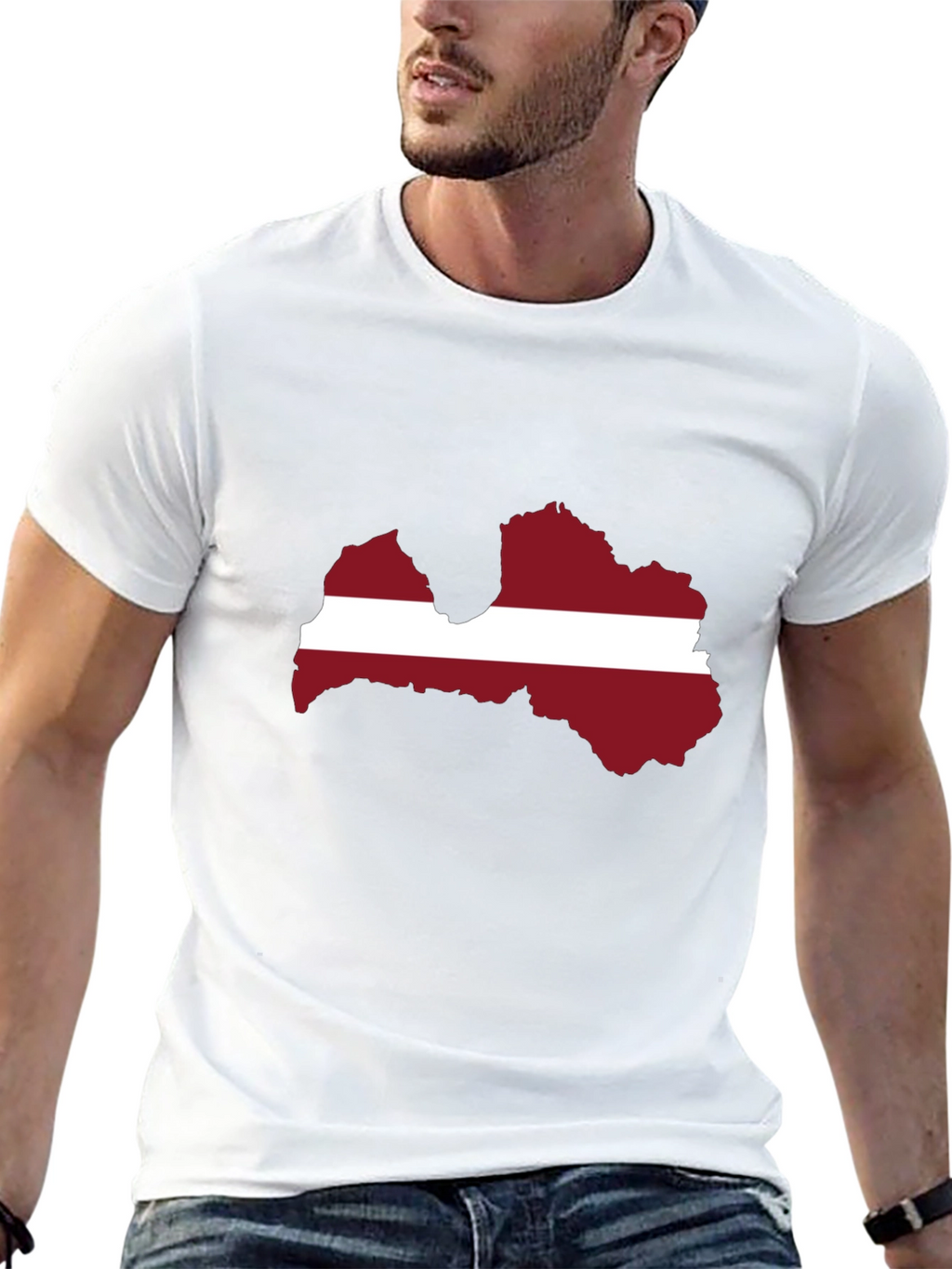 Latvia Flag Map T-Shirt - Black