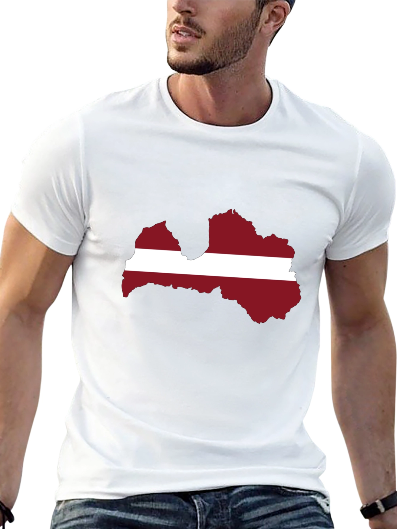 Latvia Flag Map T-Shirt - Black