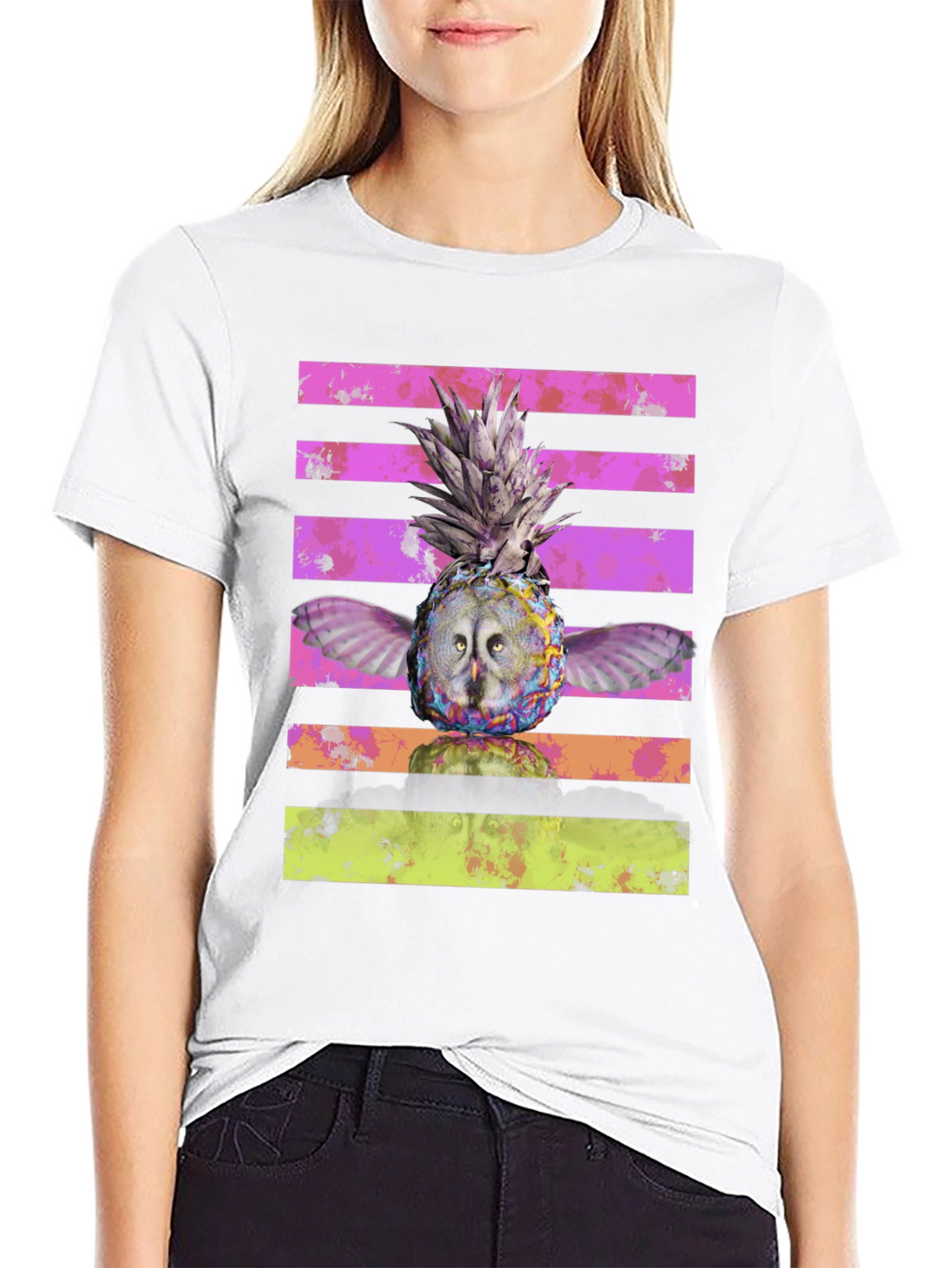 Owl Pineapple Graphic Print T-Shirt