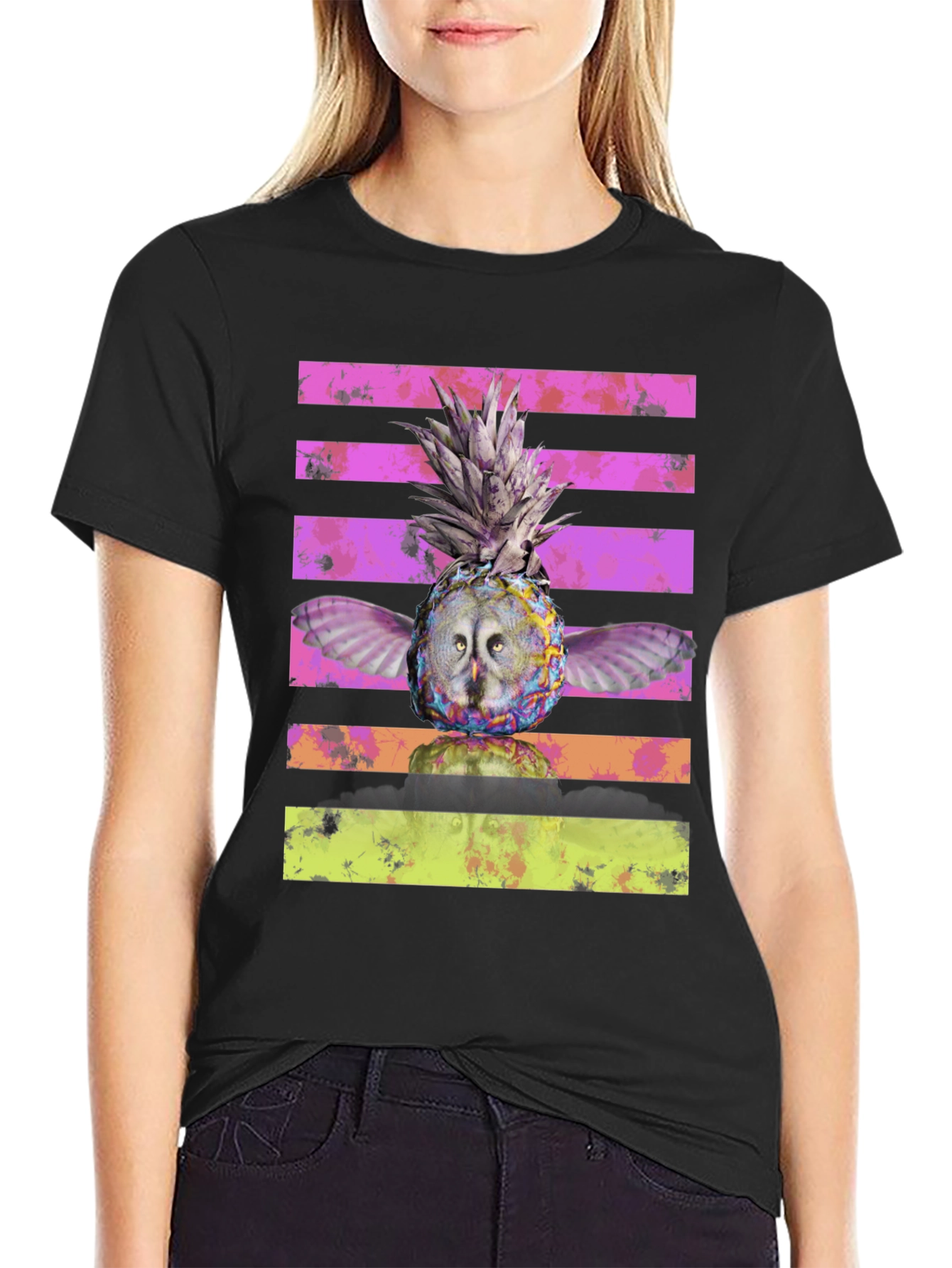Owl Pineapple Graphic Print T-Shirt