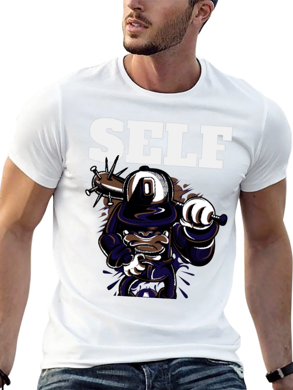 Self Cartoon Graphic Black T-Shirt