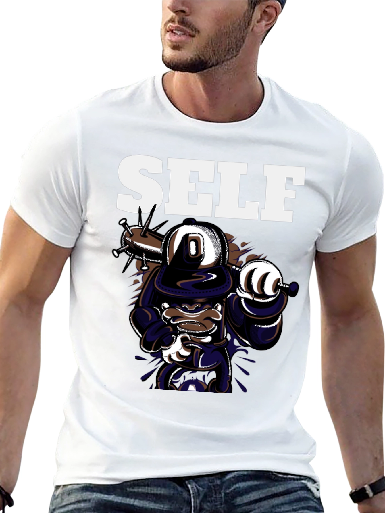 Self Cartoon Graphic Black T-Shirt