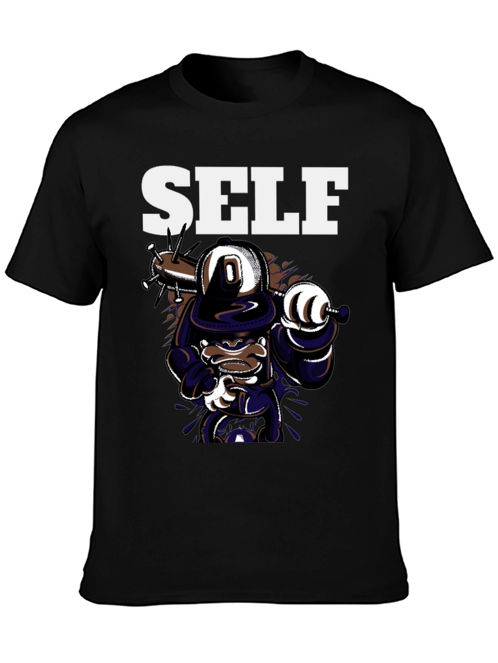 Self Cartoon Graphic Black T-Shirt