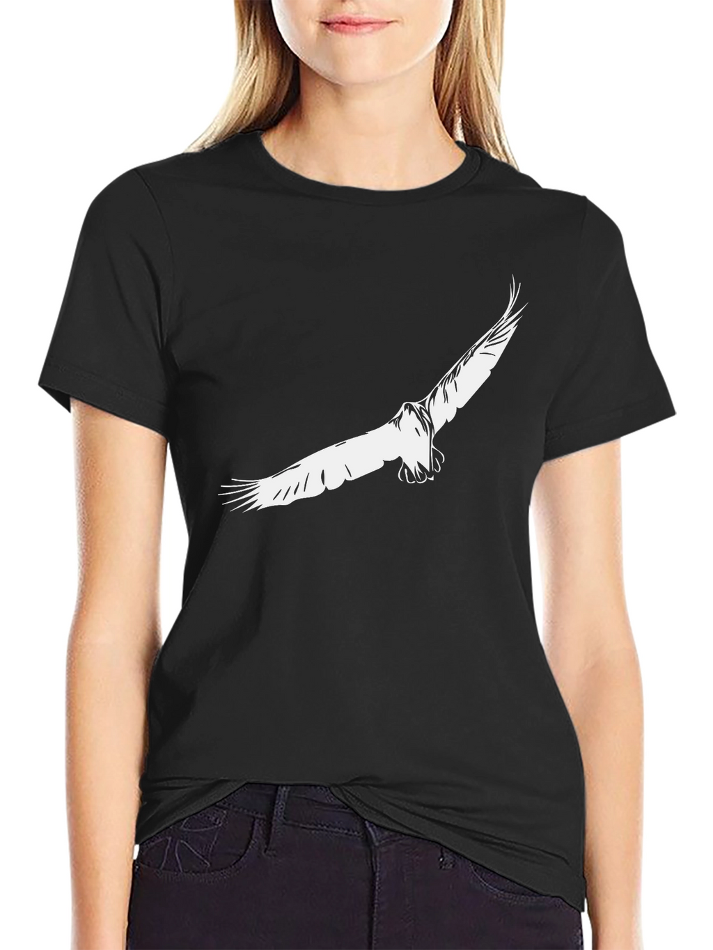 Mens Black T-Shirt with Eagle Print