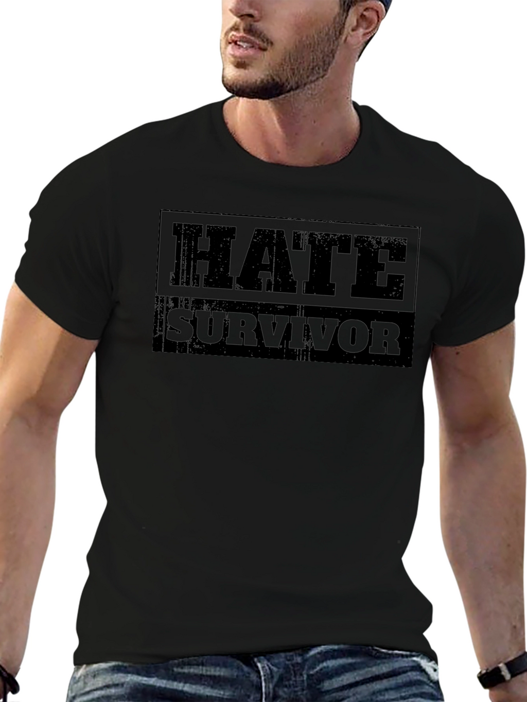 Hate Survivor Graphic Tee - Black Cotton T-Shirt