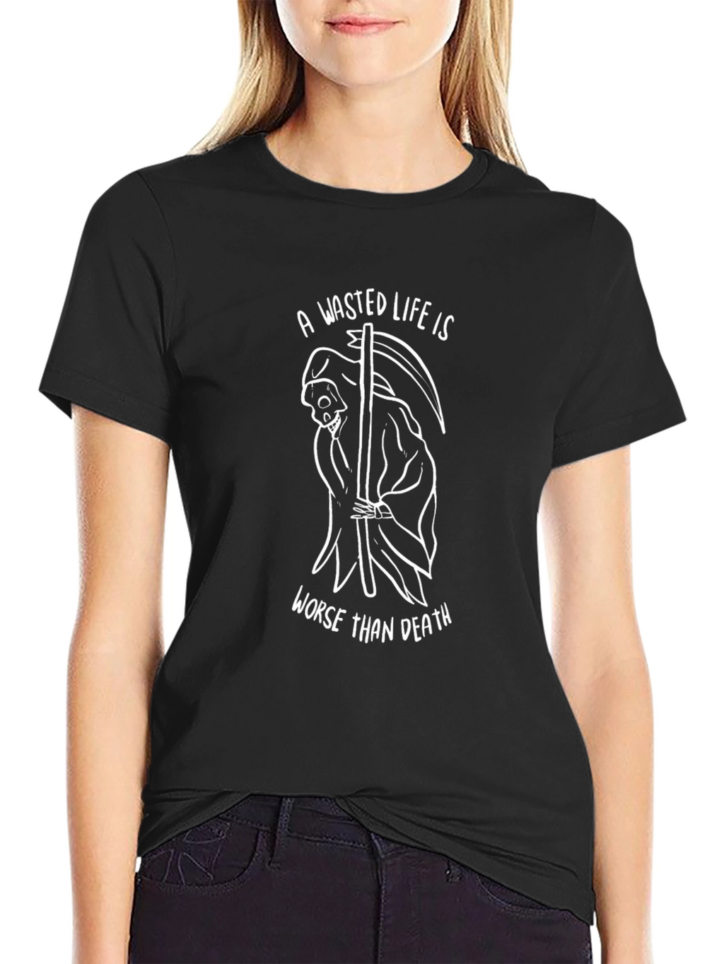 Grim Reaper Graphic Tee - A Wasted Life T-Shirt