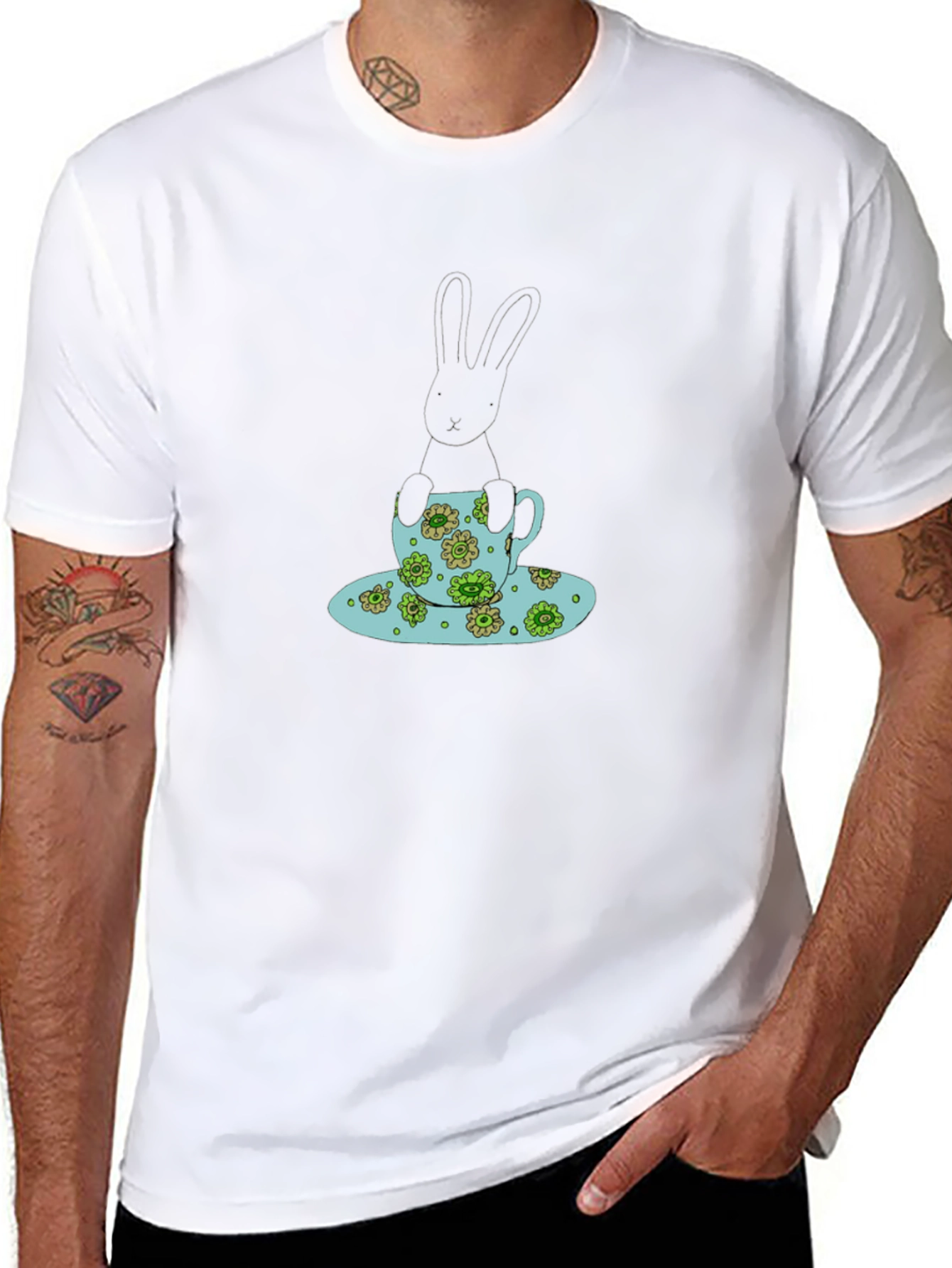 Bunny in Teacup Black T-Shirt