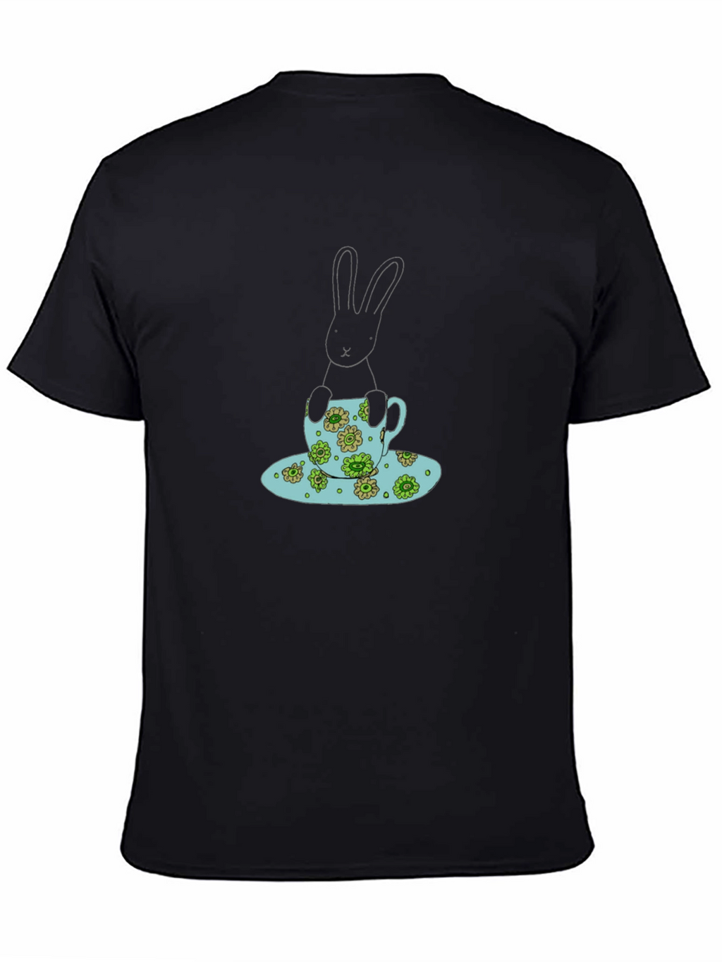 Bunny in Teacup Black T-Shirt