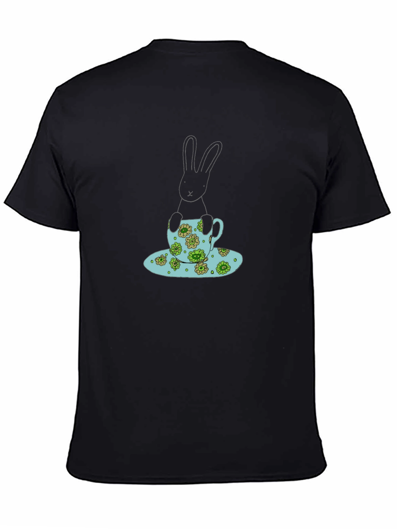 Bunny in Teacup Black T-Shirt