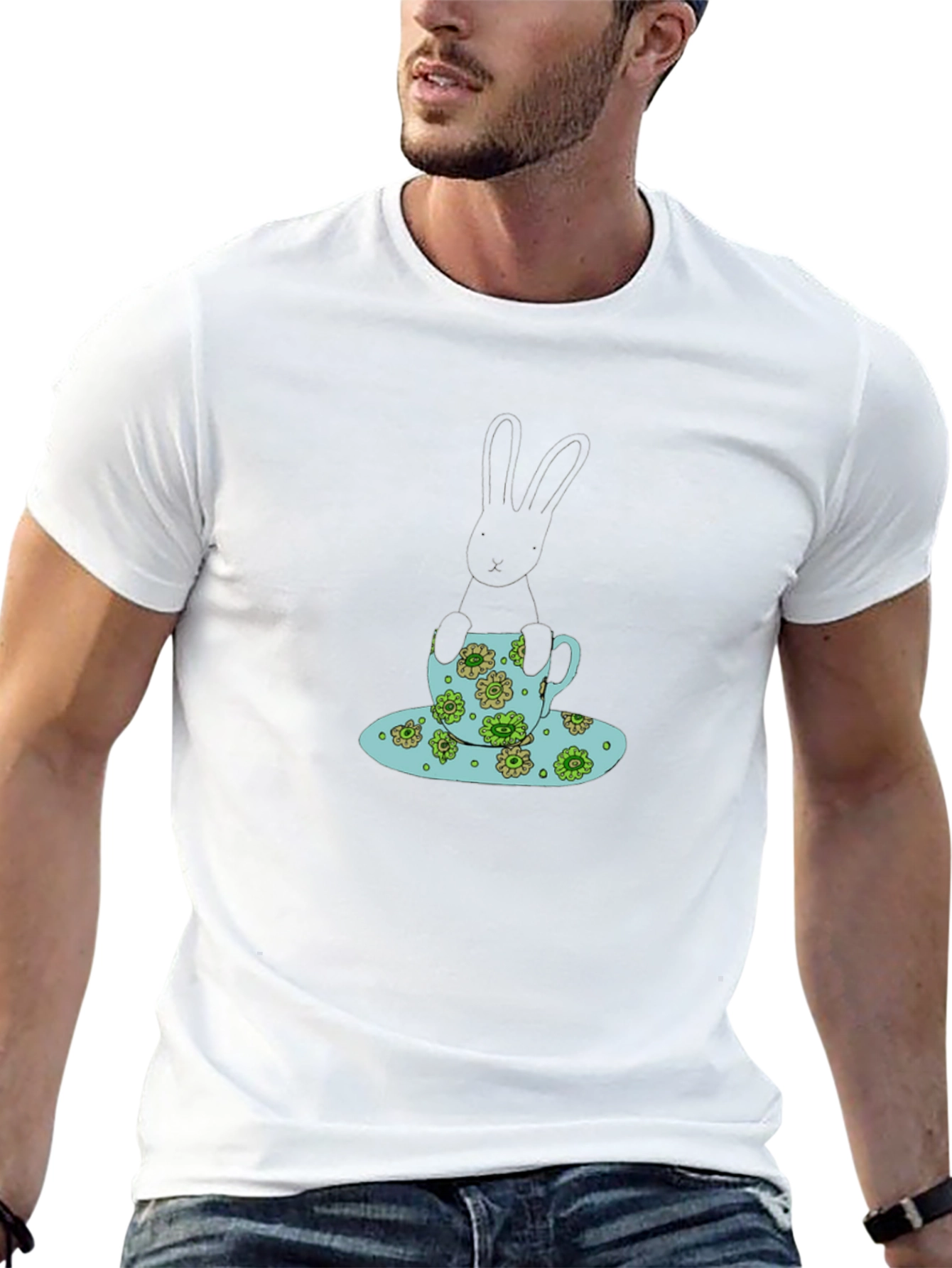 Bunny in Teacup Black T-Shirt