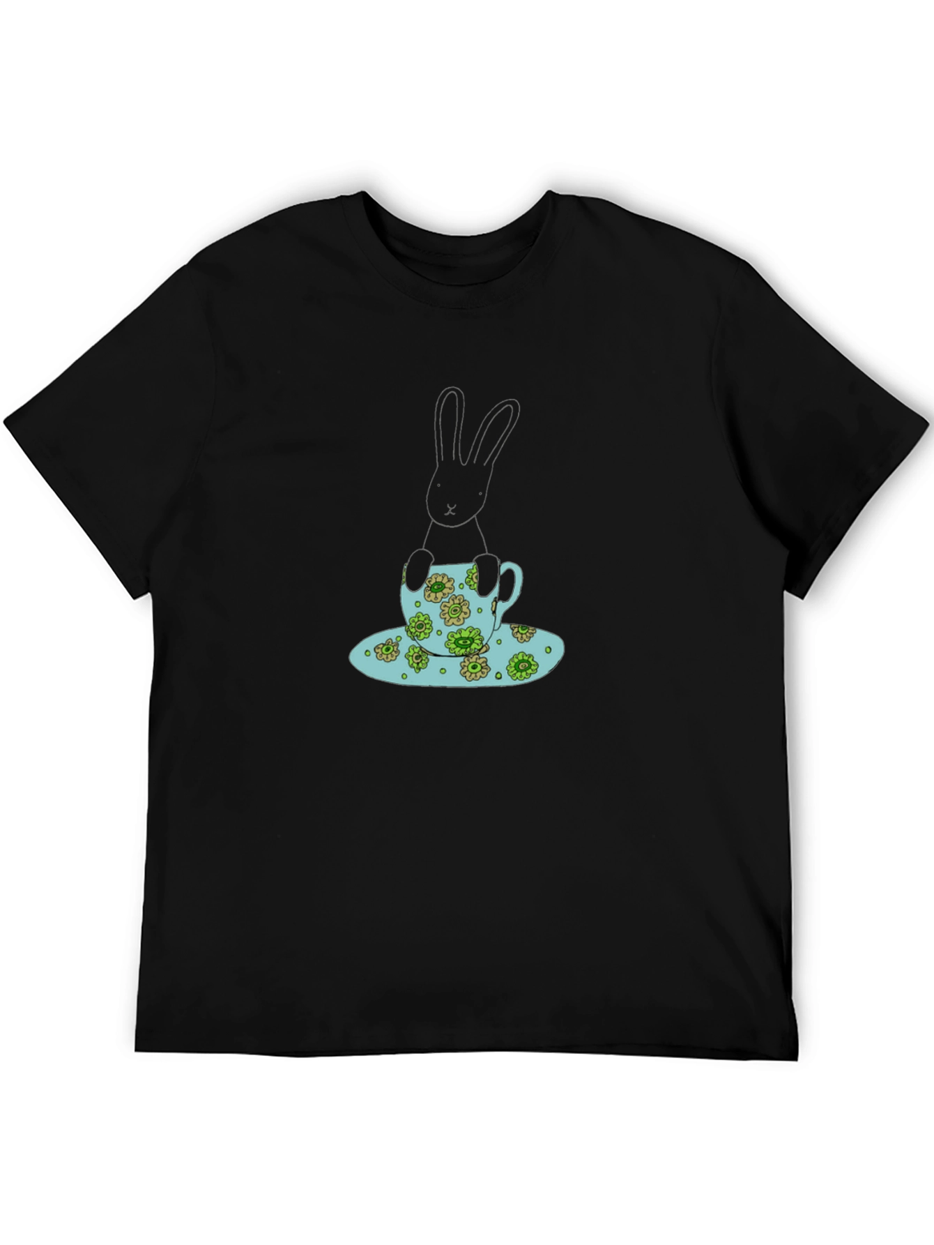 Bunny in Teacup Black T-Shirt