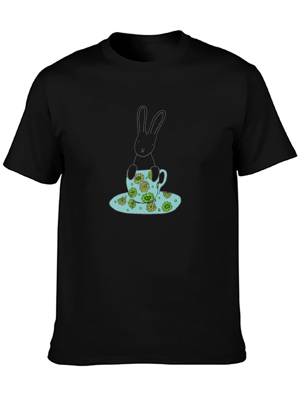 Bunny in Teacup Black T-Shirt