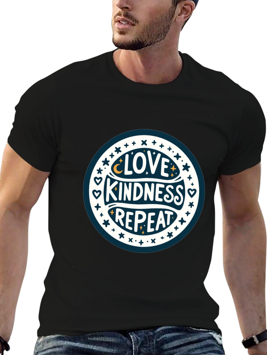 Love Kindness Repeat Graphic Tee - Black