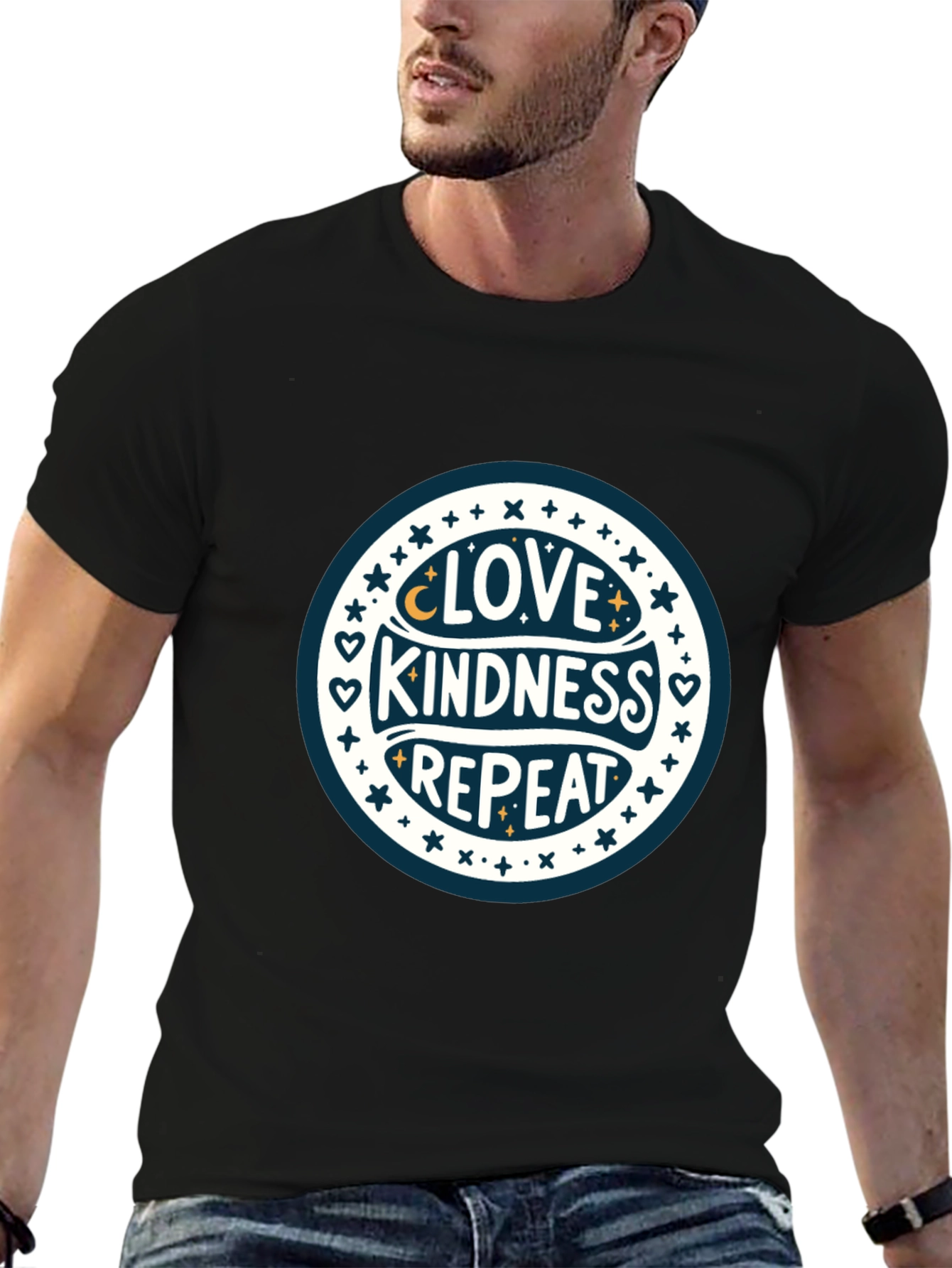 Love Kindness Repeat Graphic Tee - Black