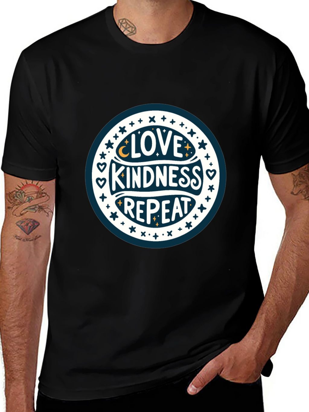 Love Kindness Repeat Graphic Tee - Black