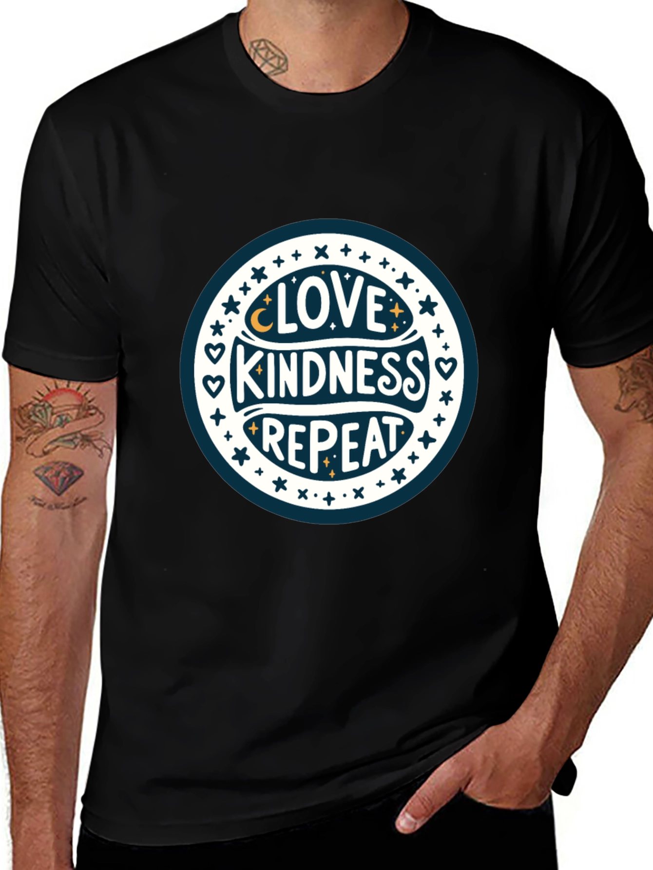 Love Kindness Repeat Graphic Tee - Black