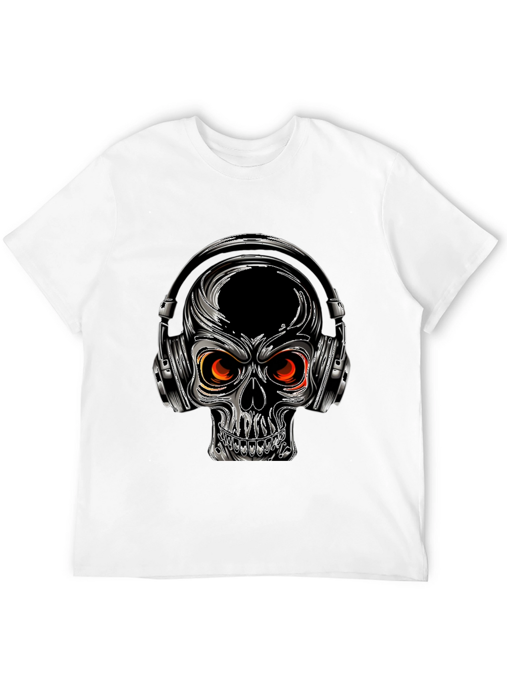 Skull with Headphones Graphic Tee - Black