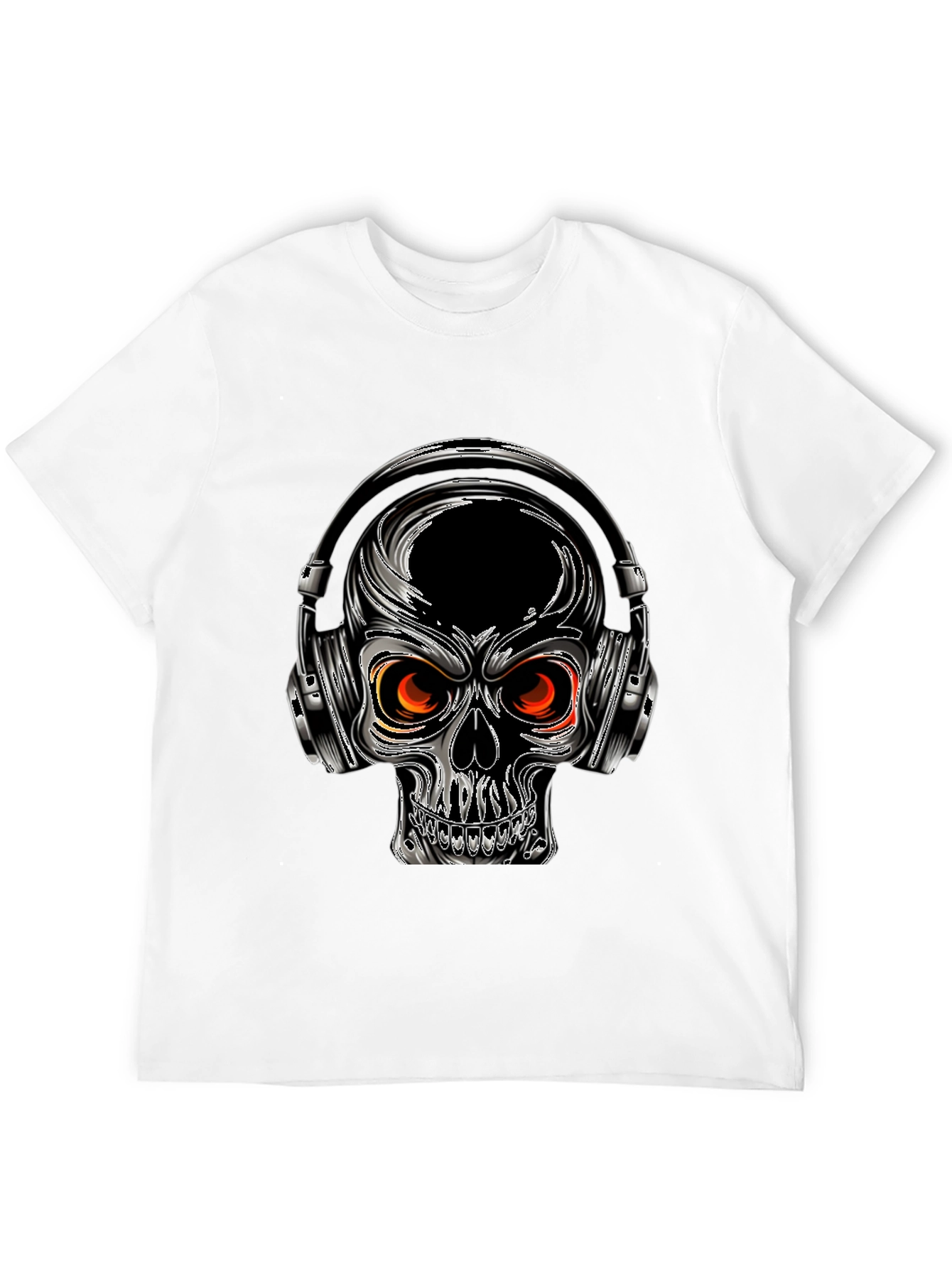 Skull with Headphones Graphic Tee - Black