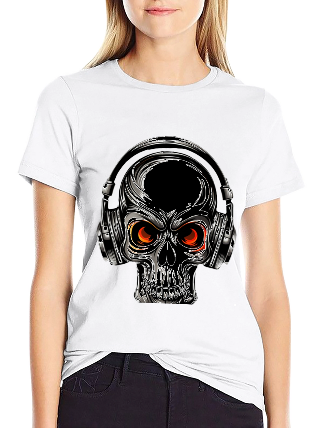 Skull with Headphones Graphic Tee - Black